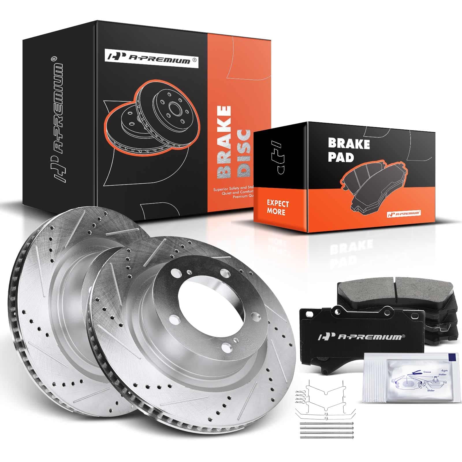 A-Premium 13.92 in(353.5 mm) Front Drilled and Slotted Disc Brake Rotors + Ceramic Pads Kit Compatible with Select Toyota and Lexus Models- Sequoia 08-21, Tundra 07-21, Land Cruiser 16-20, LX570 16-20