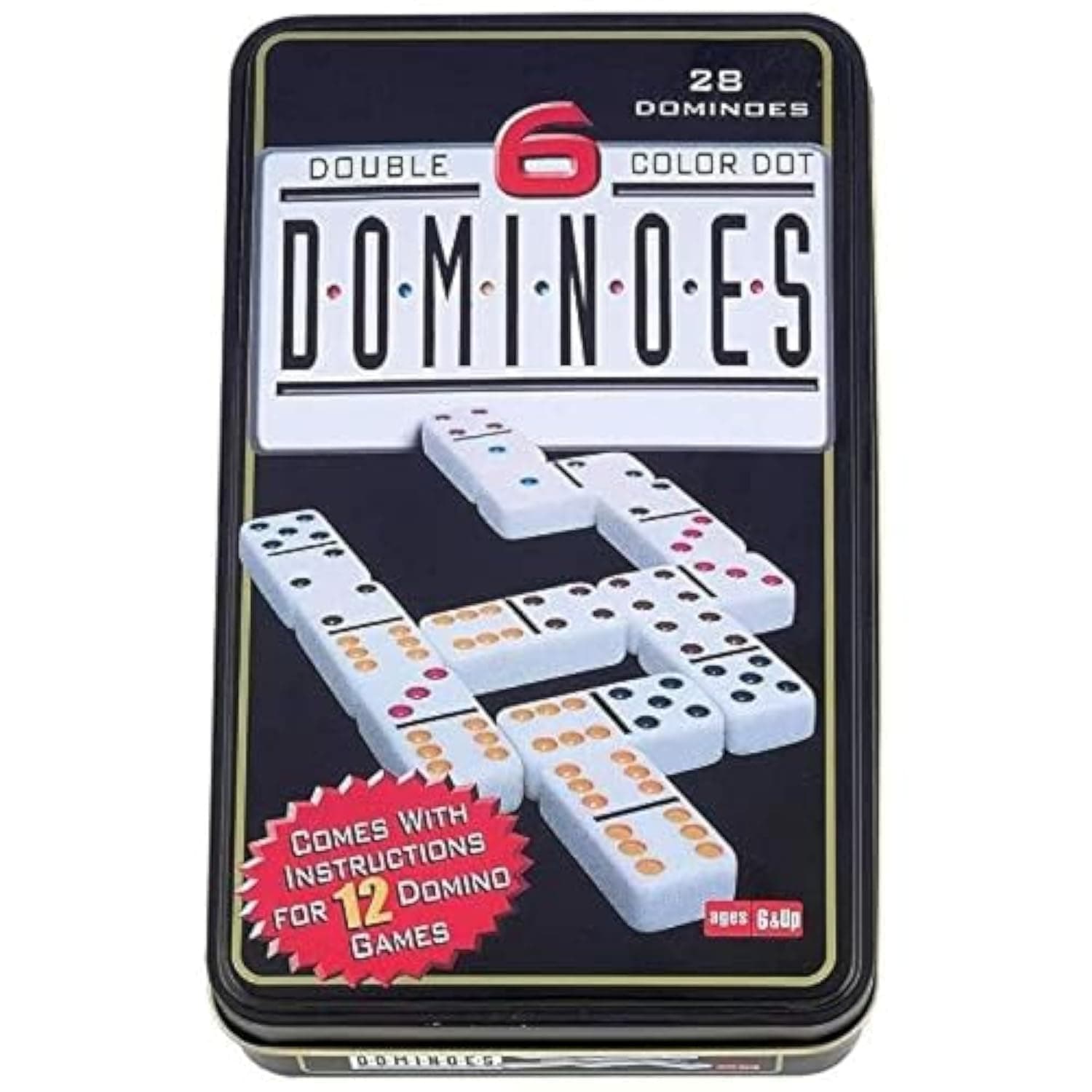 Other Plastic Double Six Color Dot Dominoes Game Set in a Tin Case