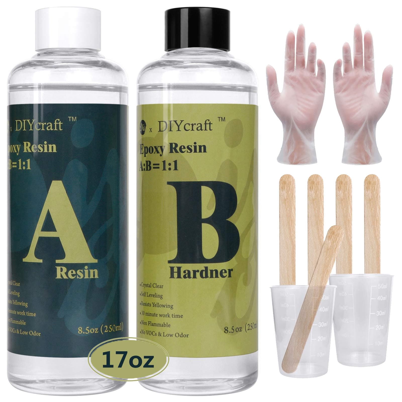 17 oz (500ml)Epoxy Resin Kit,Crystal Clear Resin,2 Part Casting Resin for Art,Crafts,Tumblers,Casting and Jewelry Making - Art Made Resin Large,Easy Mix 1:1 Jewelry Coating Kit