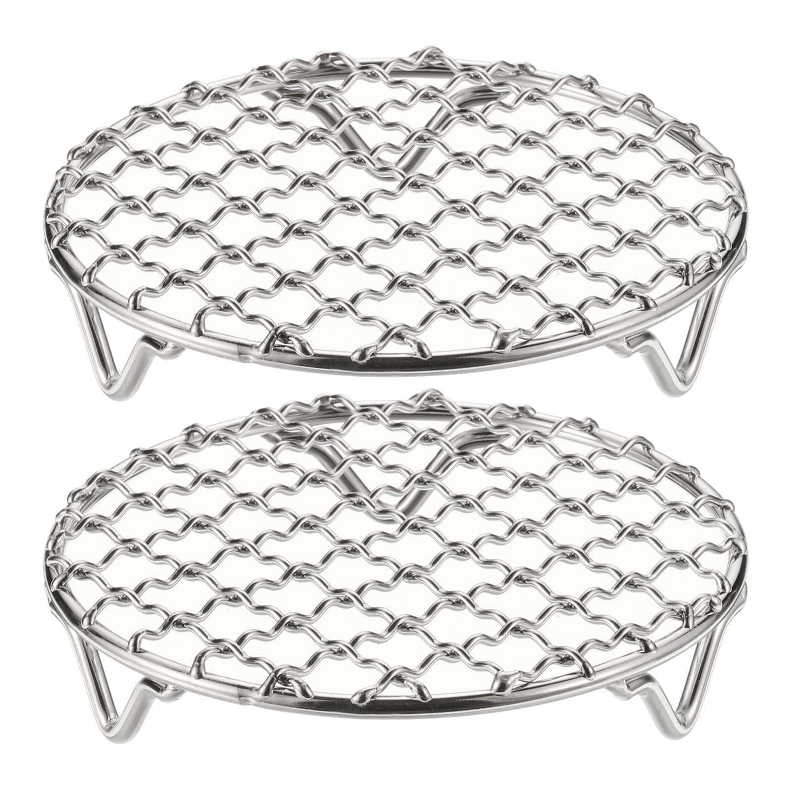 HARFINGTON 2pcs Round Cooking Rack 4.7-inch 201 Stainless Steel Cross Wire Barbecue Grill Net with 20mm Legs for Cooking Baking Steaming BBQ