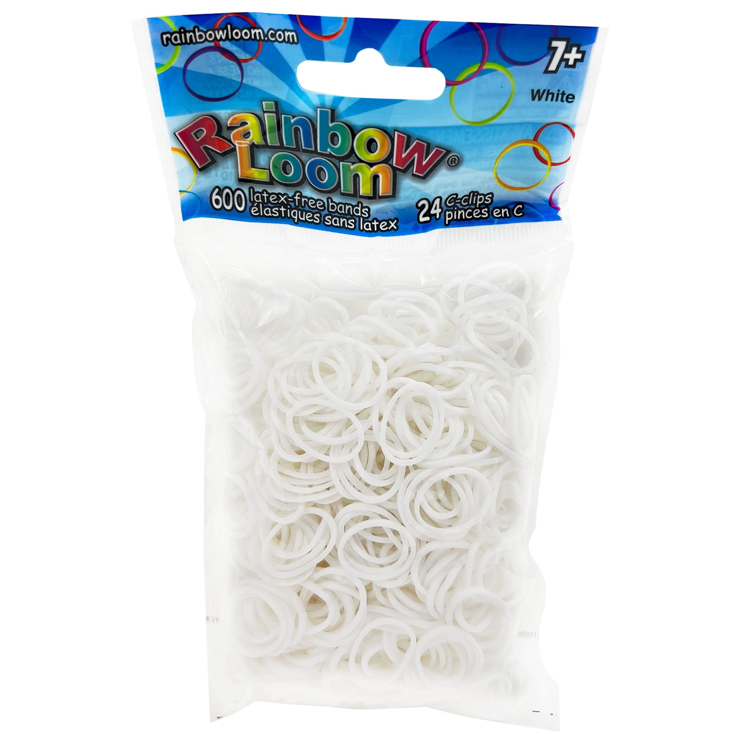 White Rubber Bands with 24 C-Clips (600 Count)