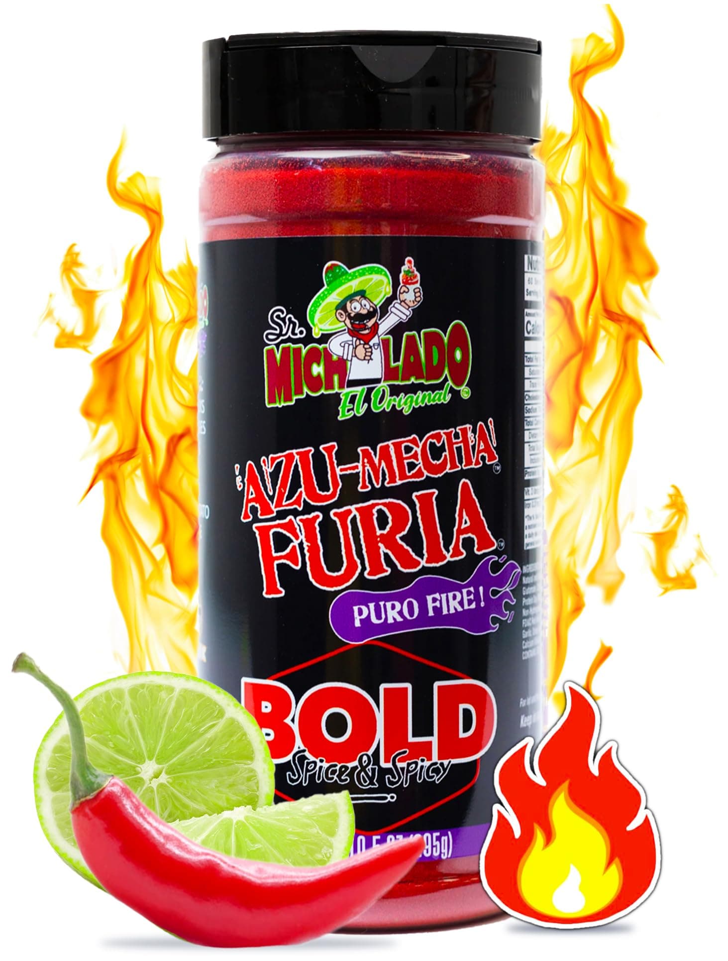 Mexgrim Bold Fuego Powder Dust, Hot Chilli Lime 10 oz. Perfect For Potato Chips, Wing Seasoning, Popcorn, Corn, Fruit. And Chamoy Pickle Kit. Fuego Octopus, Tiktok Trend Items Set Include