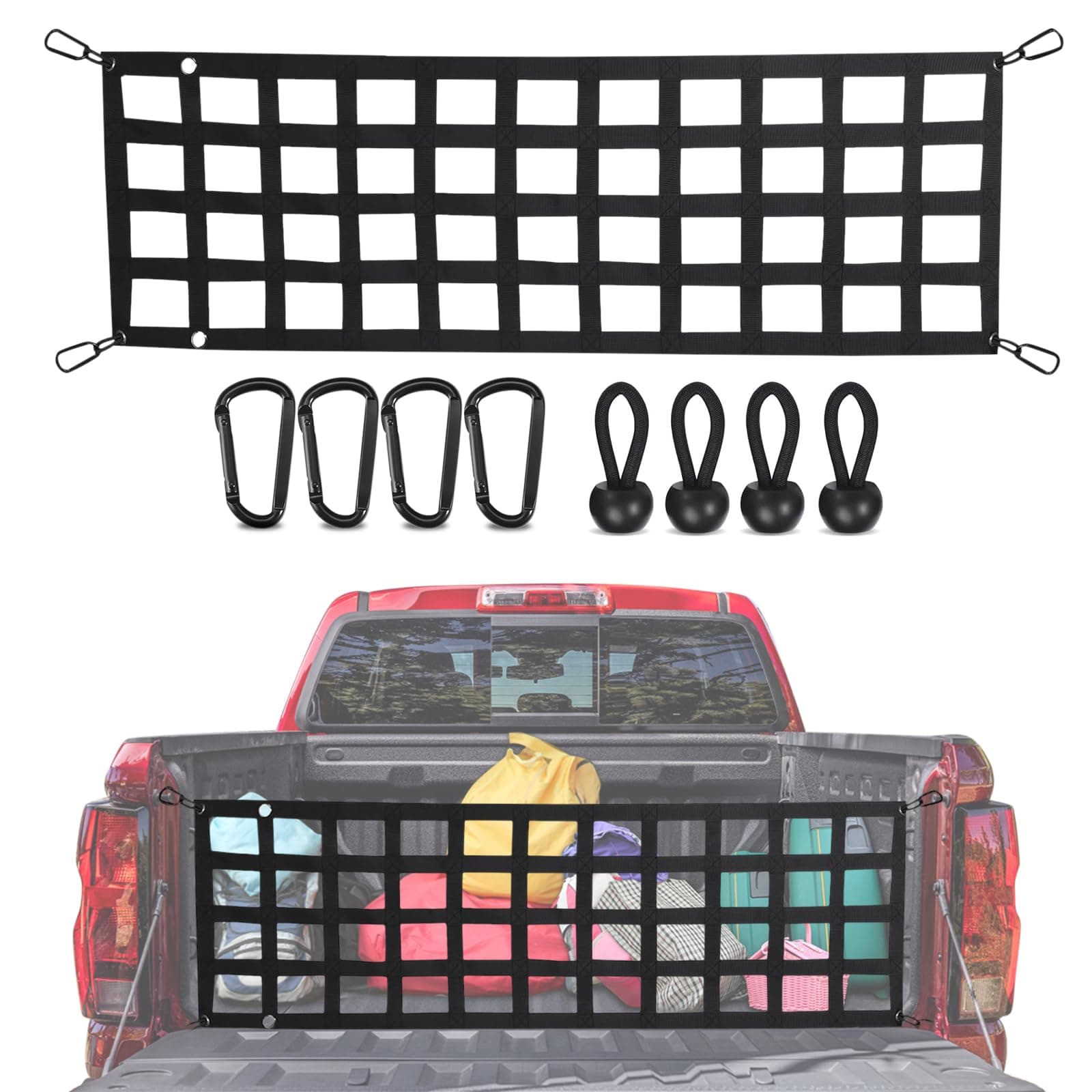 Dawnjaccee Tailgate Net for Pickup Truck Bed - Cargo Trucks Bed Divider for Full Size Truck 60'' x 18'' (Black) - Mesh Tail gate Competible with Chevy, Ford, Tacoma, Toyota, Ram