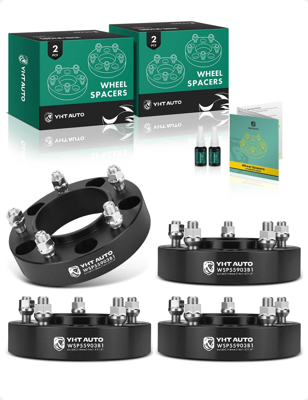 YHTAUTO 5X150mm Hub Centric Wheel Spacers 1.5 inch Compatible with Toyota, Lexus Models, Tundra, Sequoia, LX570 5x5.9 Tire Spacers w/ M14x1.5 Studs, 110mm Hub Bore 5 Lug 4PCS Black