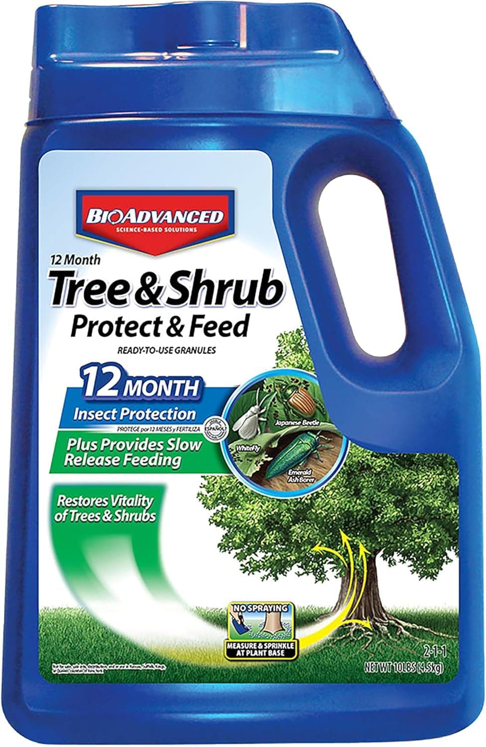 12 Month Tree & Shrub Protect and Feed Granules - Apply & Water In - Insect Control and Plant Food - Up to 12 Months Protection - 10 lb Bottle