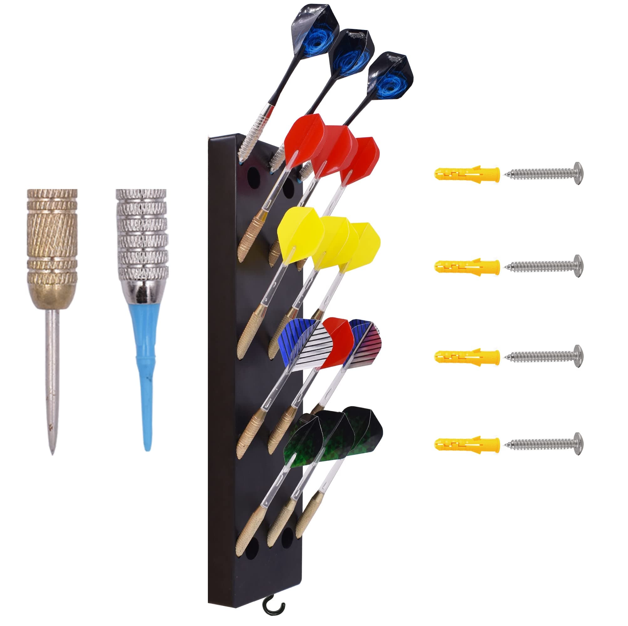 YYST Dart Holder Wall Mount/Stand/Caddy/Display Rack Storage -Plastic -Hold 15 Steel or Soft Tip Darts W Screws -No Darts Included