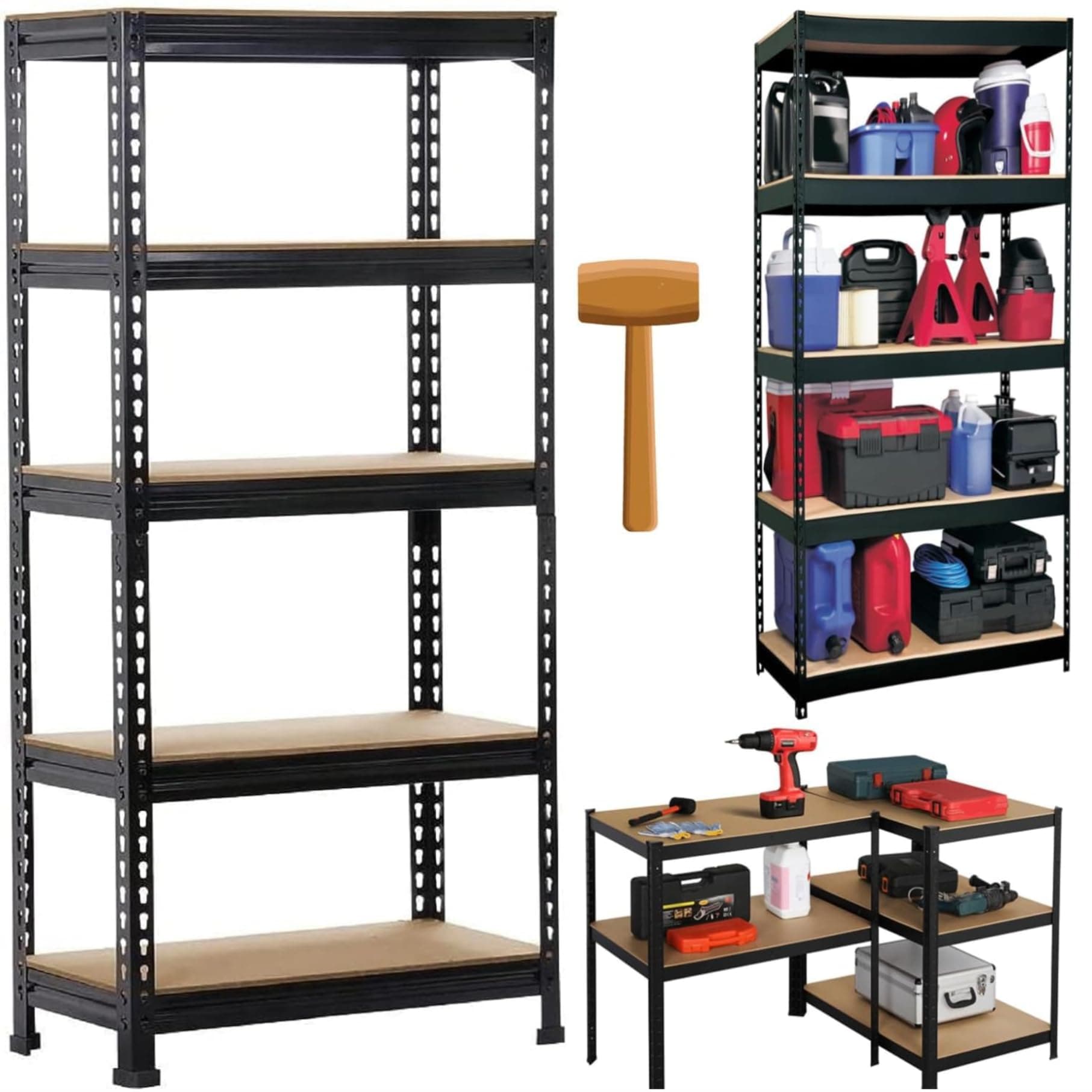 JD FRESH 5-Shelf Adjustable Boltless Metal Shelving Unit/Heavy Duty Storage Rack with Wooden Planks for Home, Garage, Office & Shop/Display Rack with Metal Frame (60 x 24 x 12 Inch, Black)