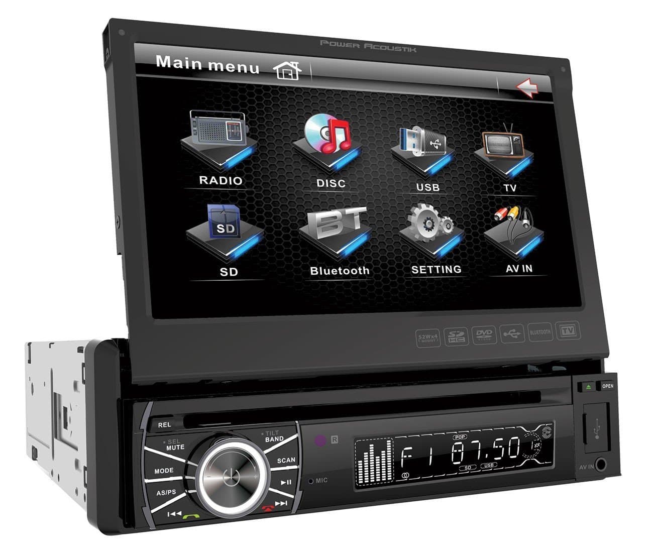 Power Acoustik PTID-8920B in-Dash DVD AM/FM Receiver with 7-Inch Flip-Out Touchscreen Monitor and USB/SD Input (Renewed)