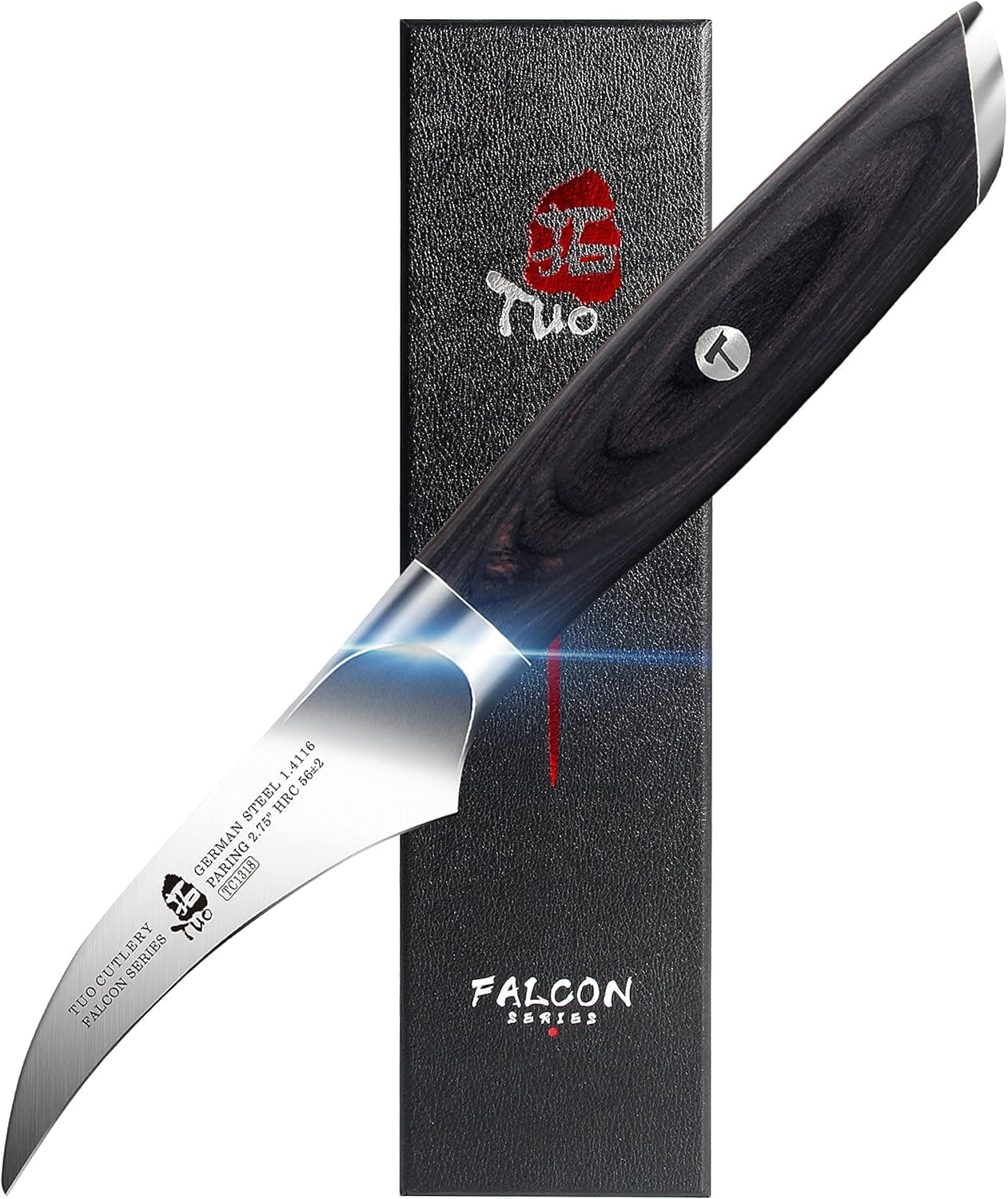 TUO Bird Beak Paring Knife - 2.75" Peeling Knife - German Stainless Steel - Pakkawood Handle - Falcon Series with Gift Box