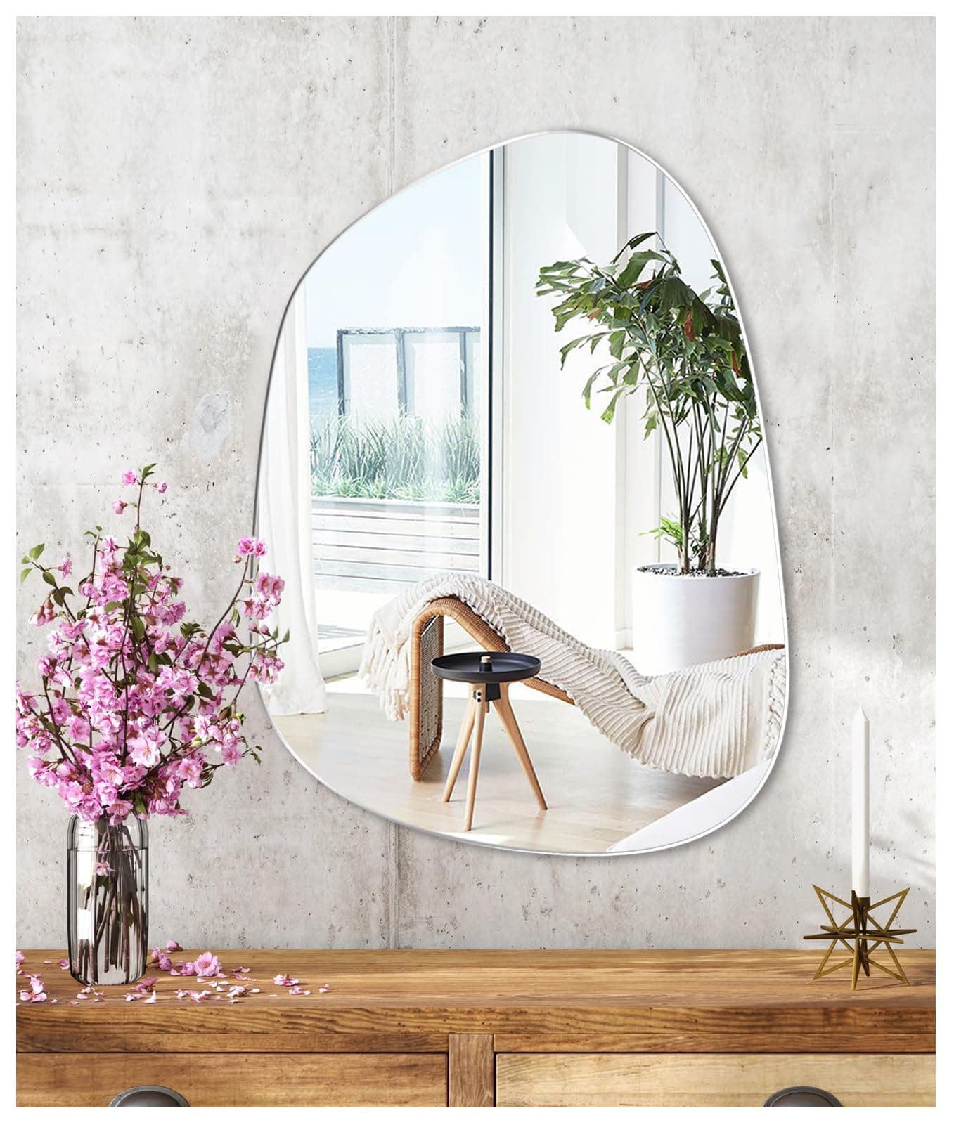 Self Adhesive Mirror Irregular Mirror HD Glass Stick On Wall Mirrors for Makeup Bathroom Mirror Decorative Mirrors for Door Hallway Living Room Bedroom