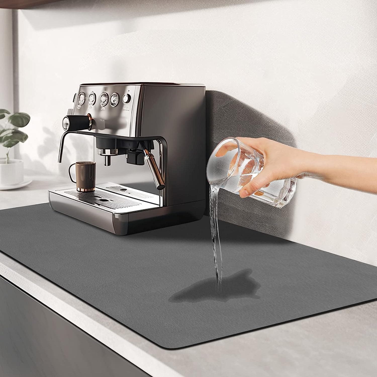 Goodern 30 x 40CM Coffee Mat,Coffee Bar Mat Coffee Maker Mat for Countertops Fit Under Coffee Maker Machine,Hide Stain Rubber Backed Absorbent Dish Drying Mat for Kitchen Counter,Pot Dish Rack-Grey