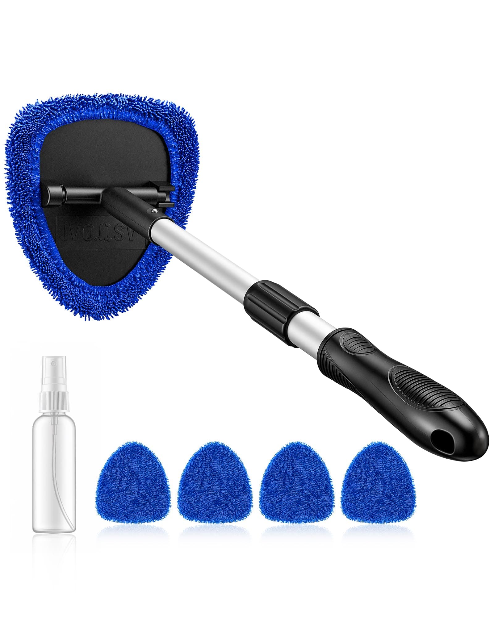 AstroAI Car Windscreen Cleaner, Car Window Cleaner with 4 Reusable and Washable Microfiber Pads, Windshield Cleaning Tool with Detachable Handle Auto Inside Glass Wiper Kit, Blue