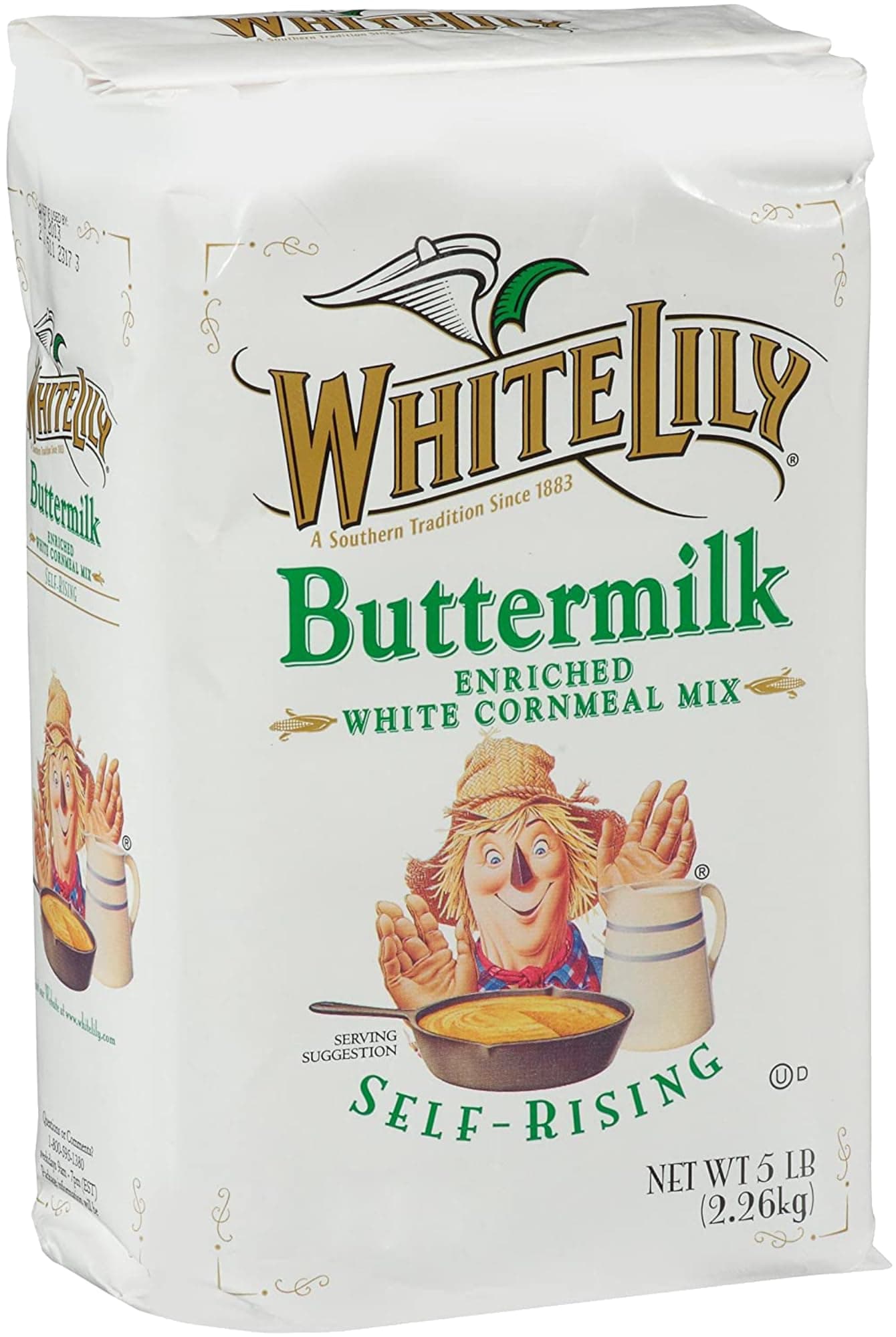White Lily Self-Rising Buttermilk White Cornmeal Mix Enriched, 5 lb Bag