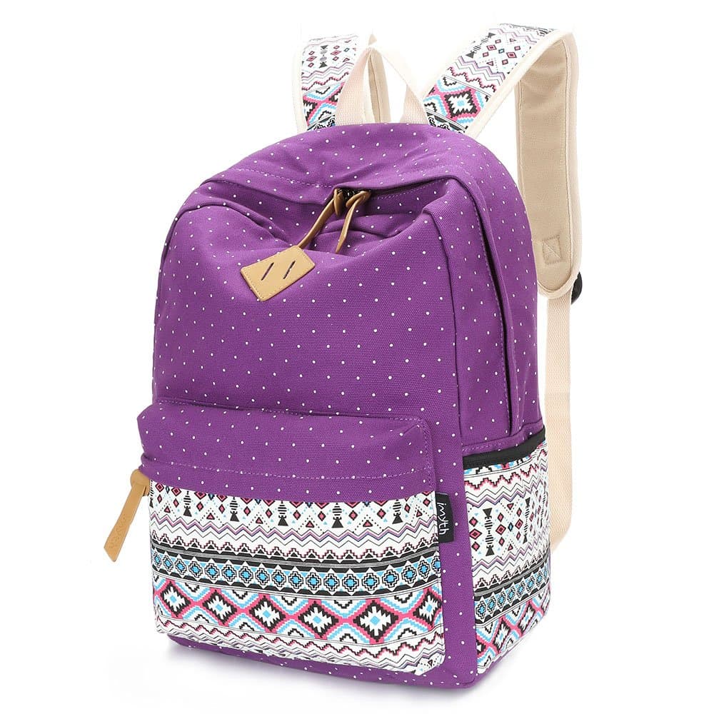 Upgraded Imyth Canvas Backpack Lightweight Casual Shoulder School Bag Daypack Laptop Bag for Girls (Large Purple)