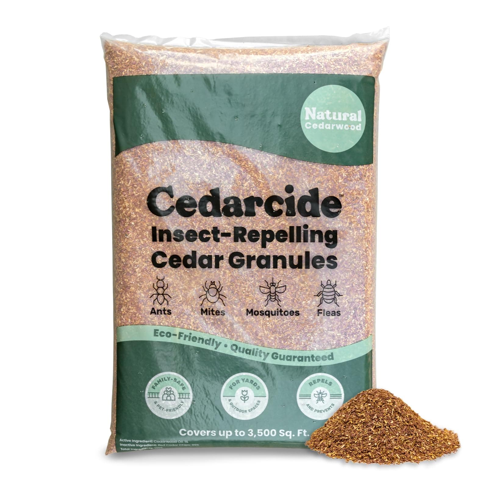 Cedarcide Original Cedar Granules – Flea, Tick, Mosquito & Spider Repellent for Yard, Lawn, Patio & Garden – Outdoor Insect Control – for Use Around Pets, Kids & Family (8 lb Covers 3,500 sq ft)