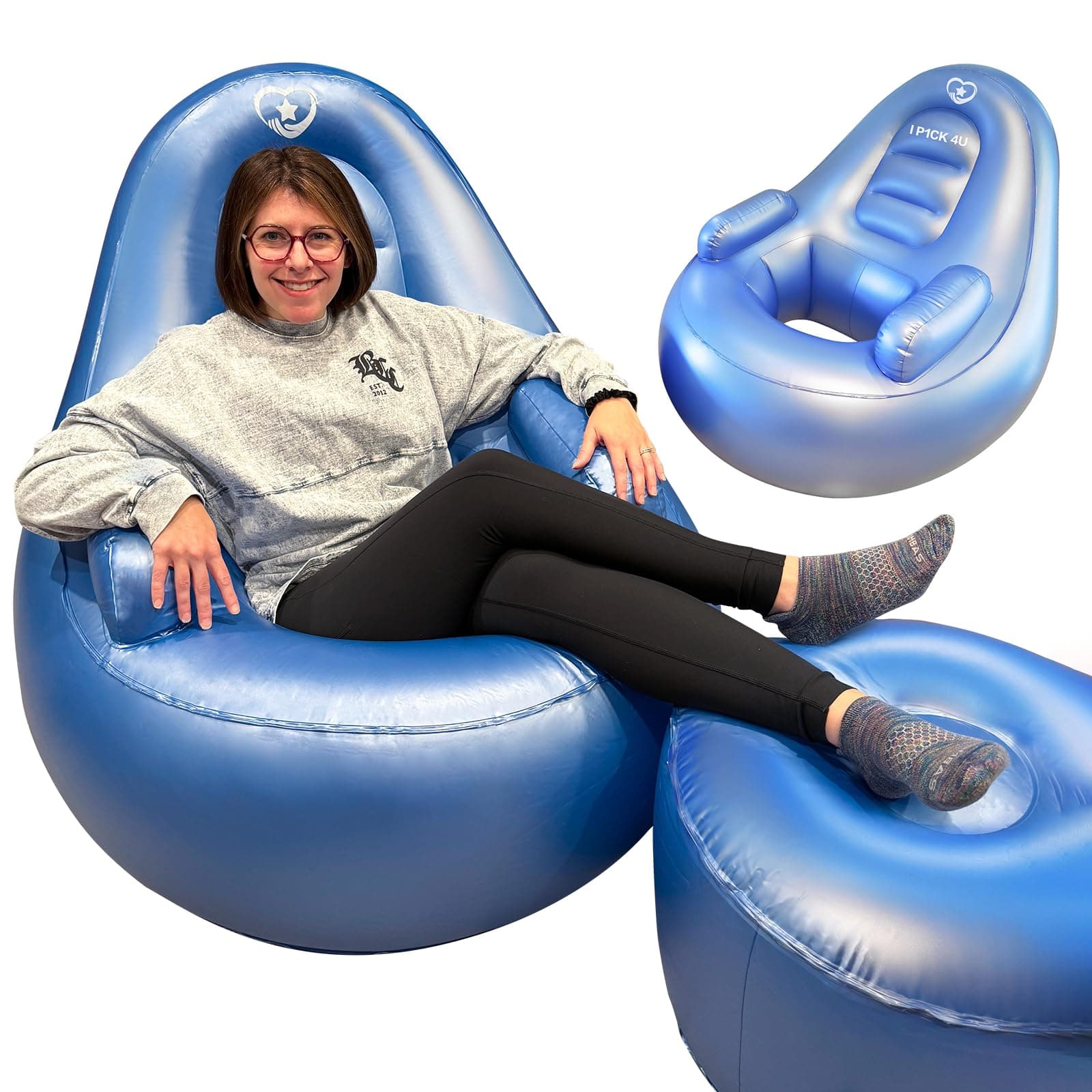 Blue BBL Inflatable Chair with Ottoman for After Butt Surgery Recovery,Sitting,Sleeping,Pregnancy and Relaxation and BBL Pillow Results Lifting Cushions for BBL Lipo 360(Air Pump Not Included)