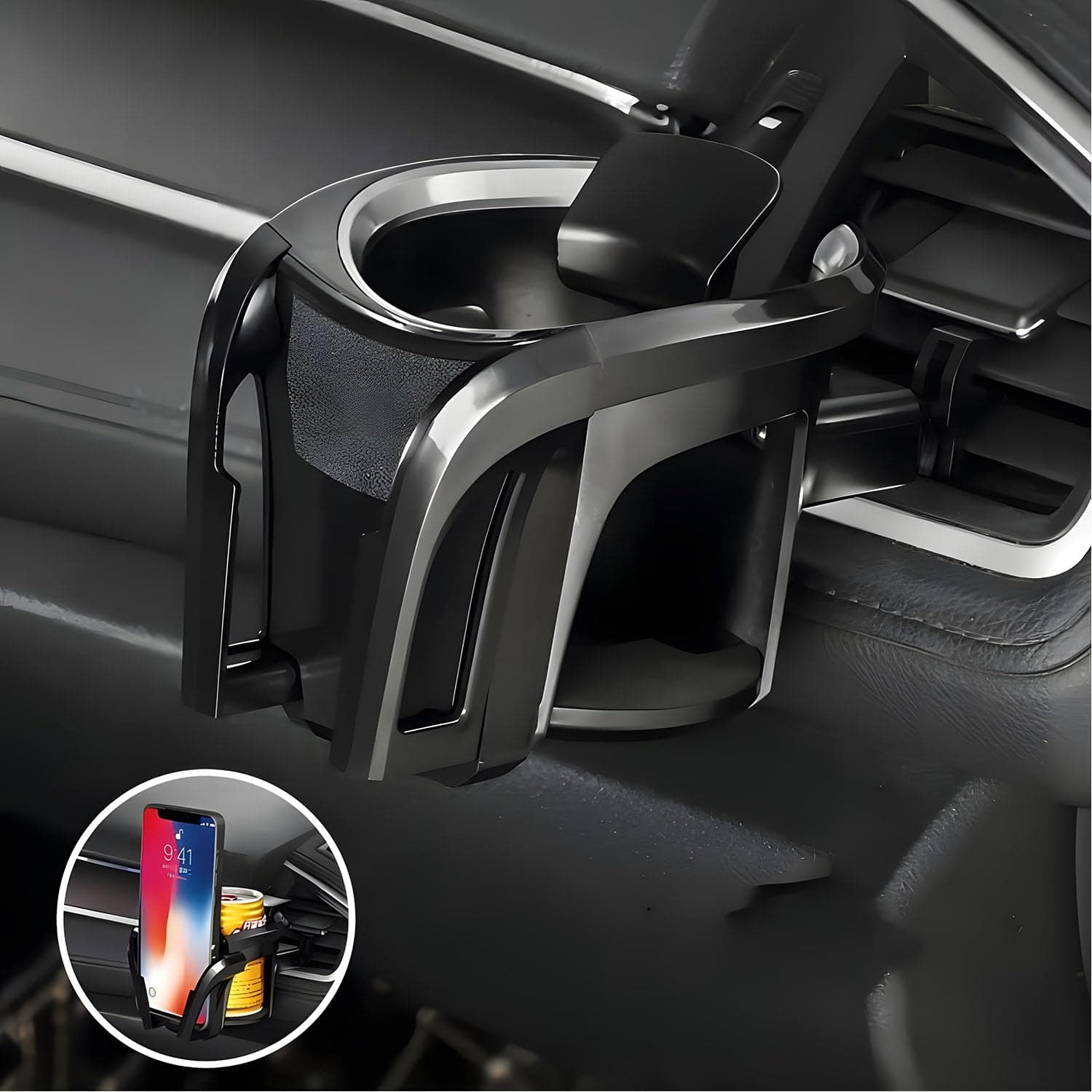 X spring Car Cup Holder, 2-in-1 Multifunctional Drink Holder, Adjustable Car Cup Holder for Vent, Multifunctional Car Cup Holder Tray, Universal Car Interior Accessories for Holding Bottle, Phone