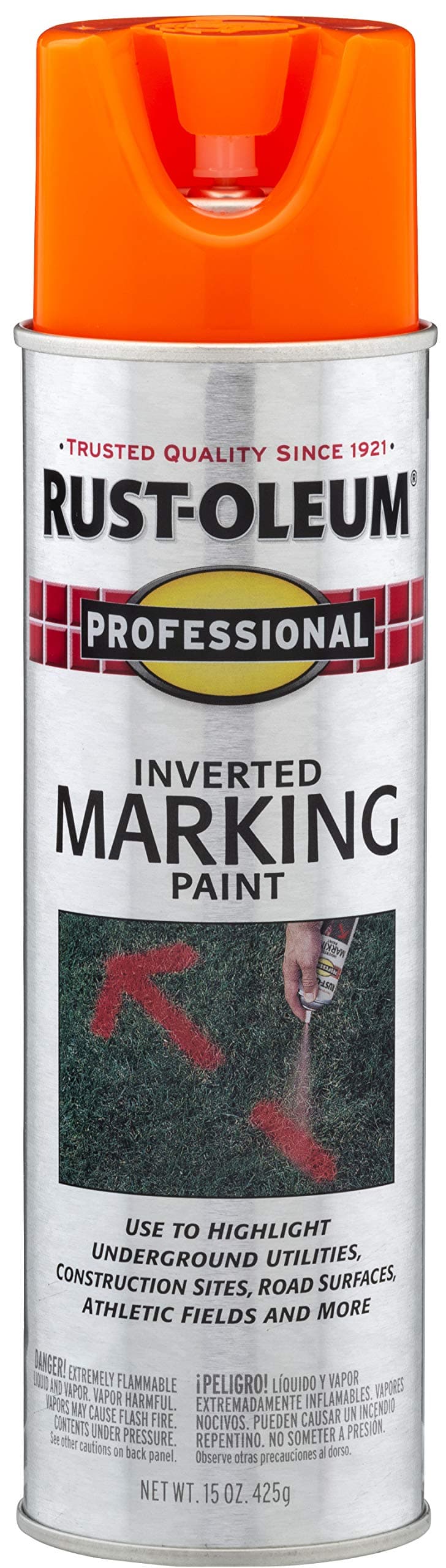 Rust-Oleum 2554 Professional Inverted Marking Spray Paint, Fluorescent Orange, 15-Ounce
