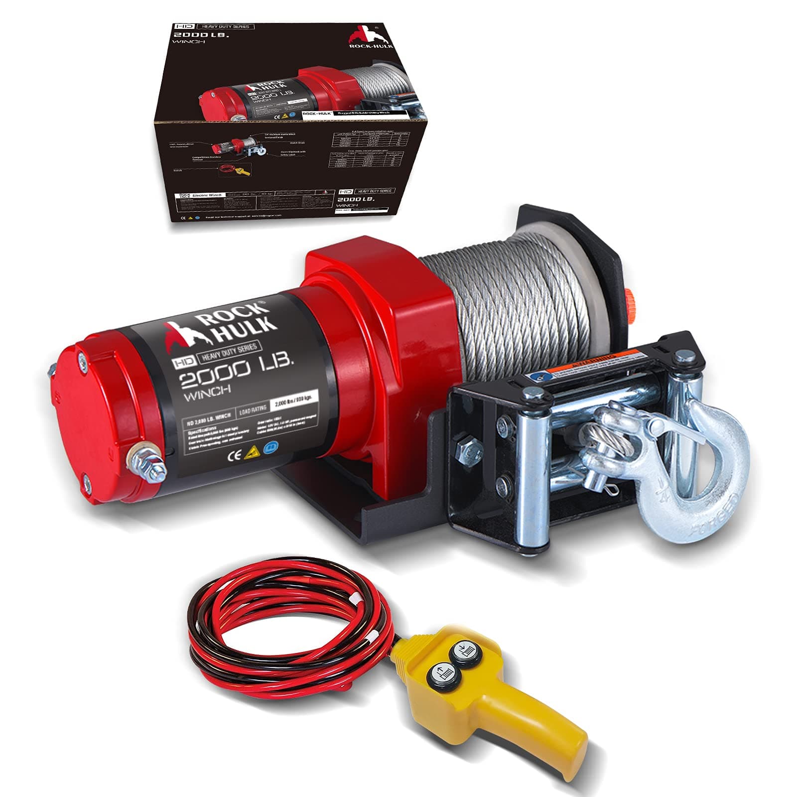 RUGCEL Electric 12V 2000lb/907kg Single Line Waterproof Winch