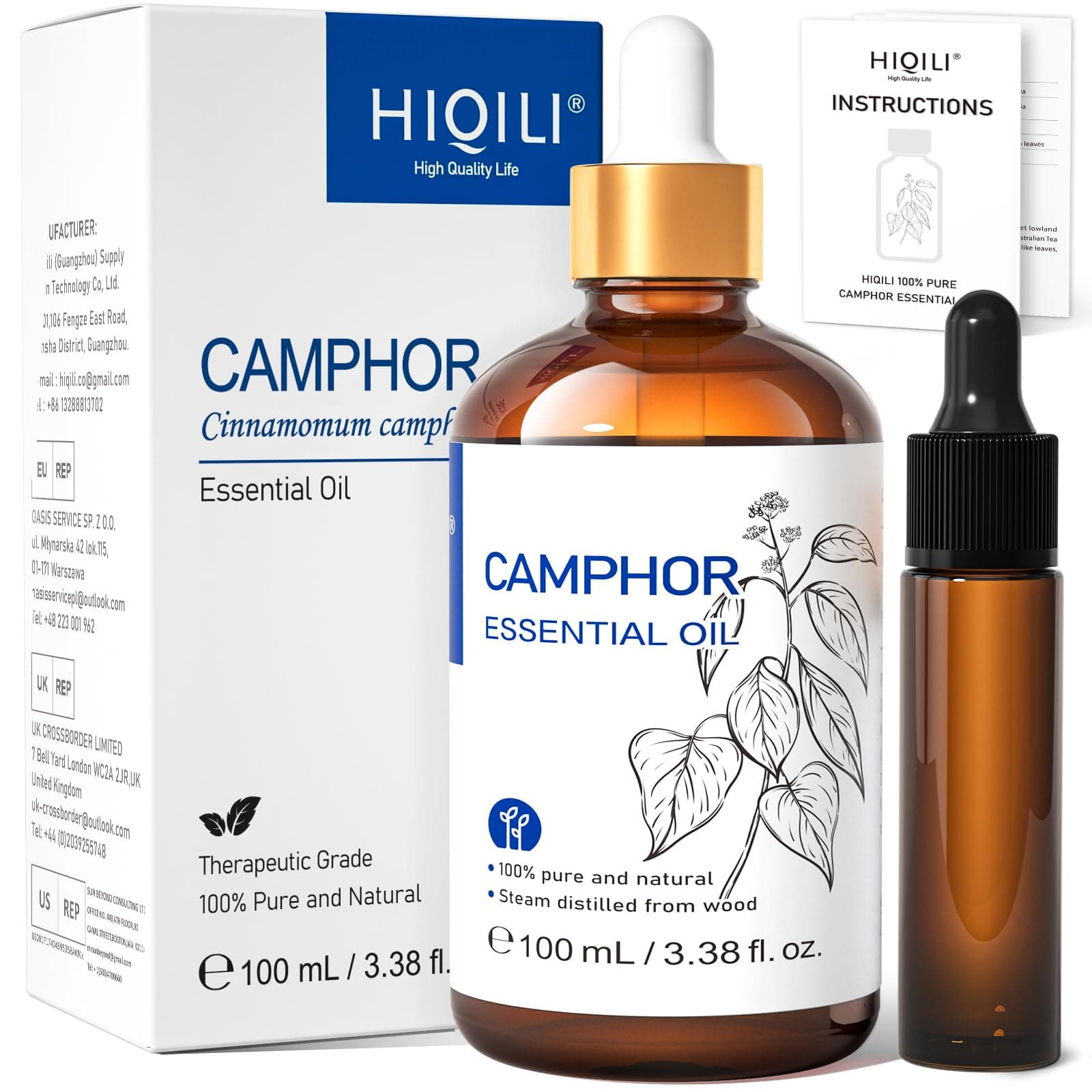 100ML Camphor Essential Oil Pure, 100% Undiluted for Skin, Diffuser, Aromatherapy - 3.38 Fl Oz