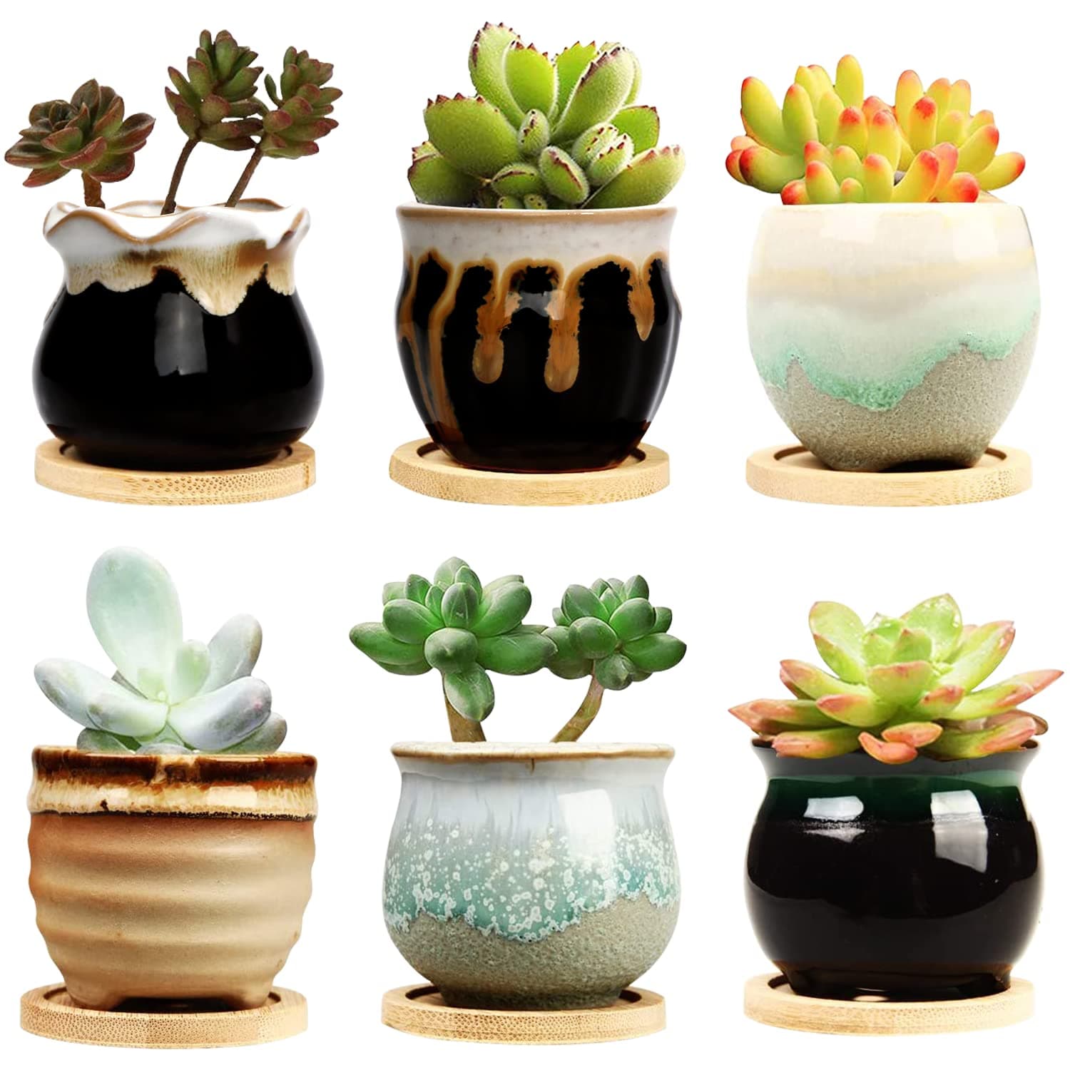 Brajttt 2.5 Inch Ceramic Succulent Planter Pot with Drainage, Small Planter Pots for Garden, Cactus, Succulent Pot, Mini Flower Pots with Holes, Flowing Glaze Base Serial Set with B