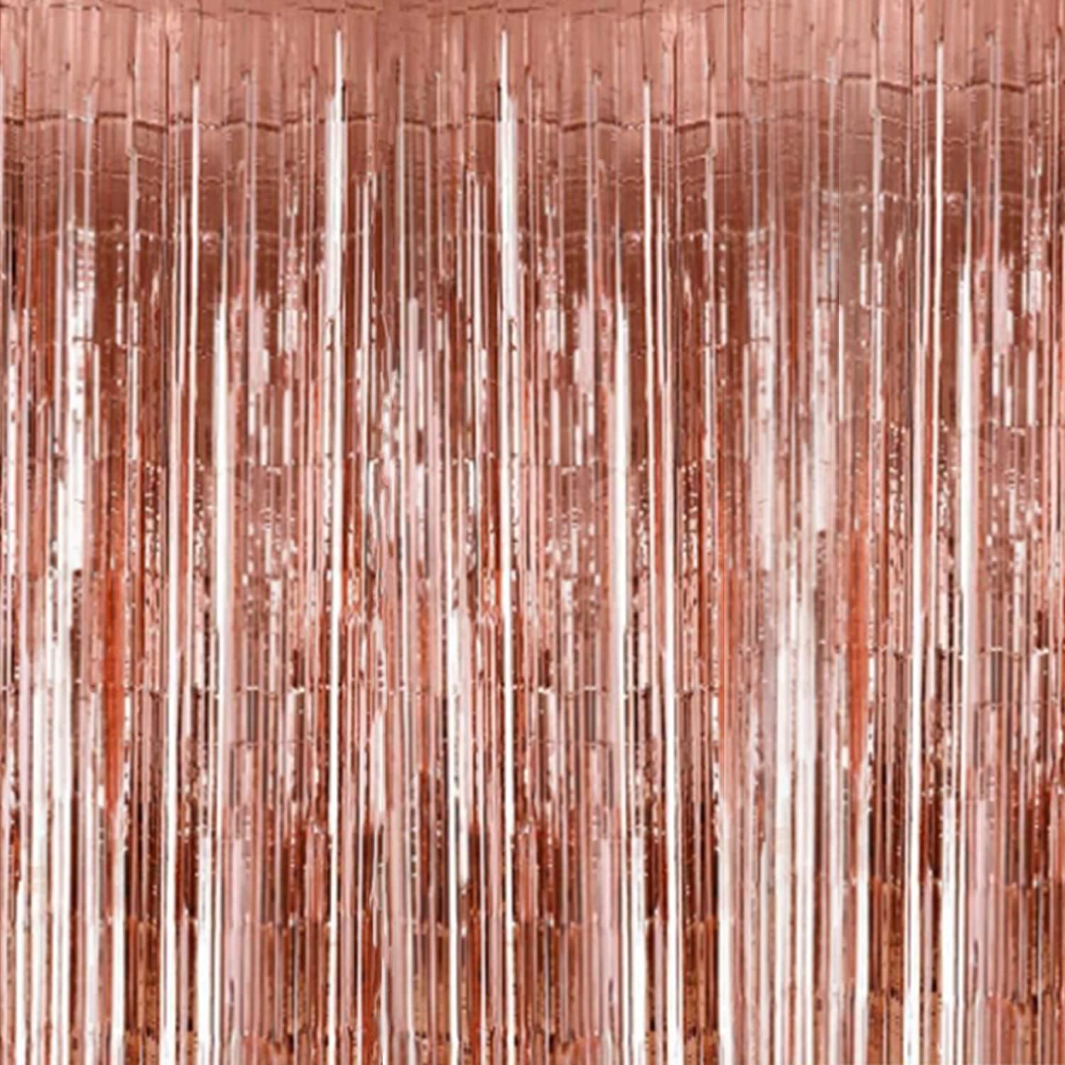 2 PCS 3 ft x 8 ft Rose Gold Bachelorette Party Decorations Metallic Photo Booth Tinsel Backdrop Door Curtains Party Supplies