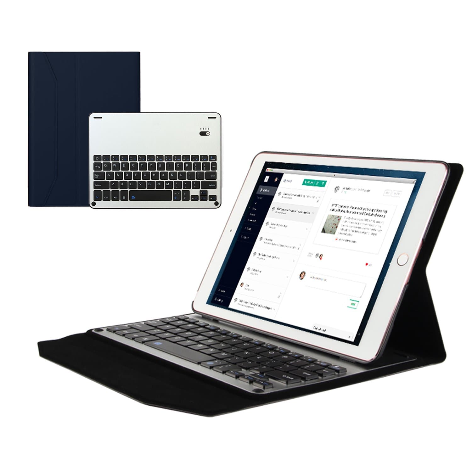 Seetop Flip PU Leather Ipad pro 10.5 Bluetooth Keyboard Case Auto Sleep / Wake Slim thin Magnetic Detachable Aluminum Alloy Material 7 Colors Led Backlit Keyboard Cover for ipad pro 10.5 (Blue)