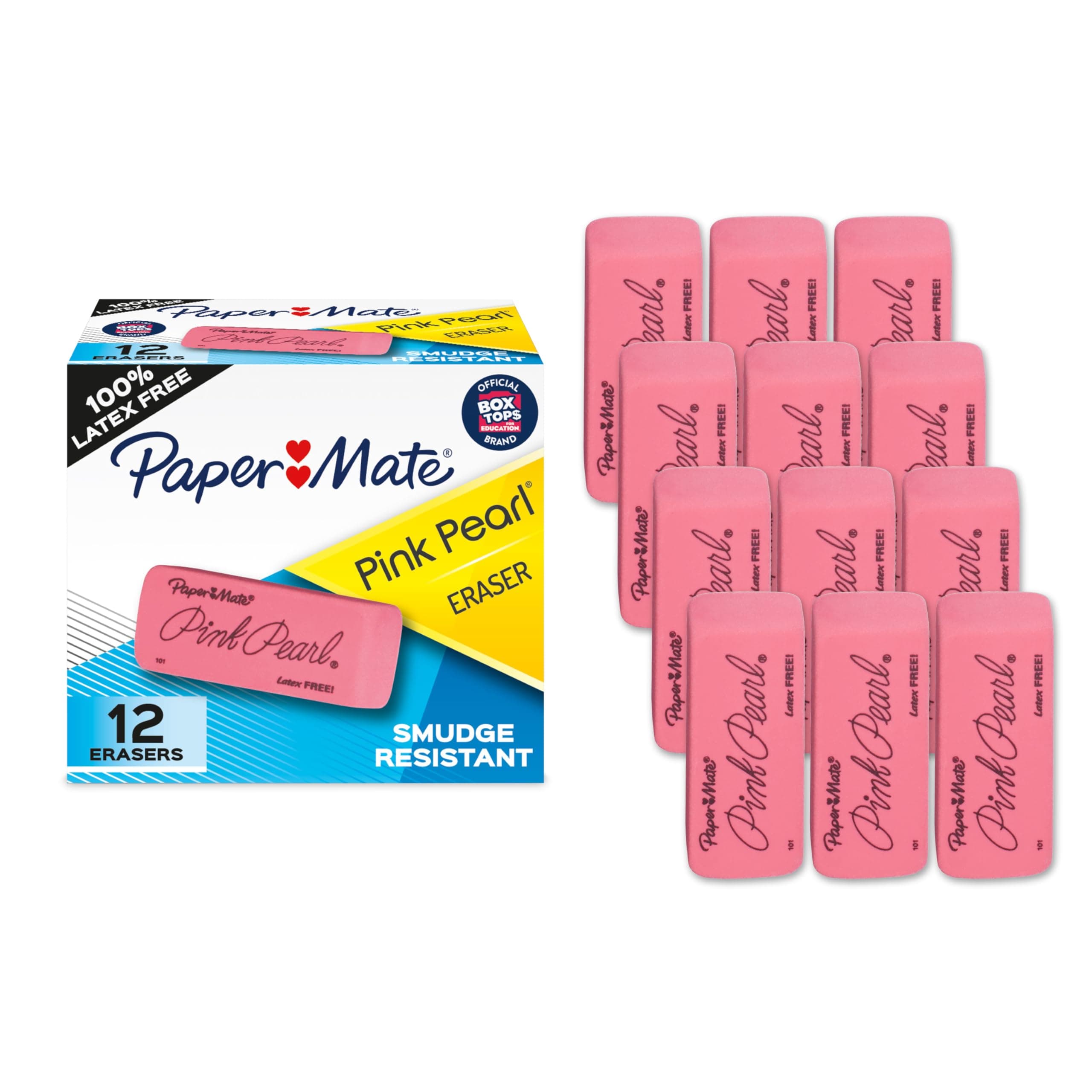 Paper Mate Pink Pearl Erasers, Large, 12 Count