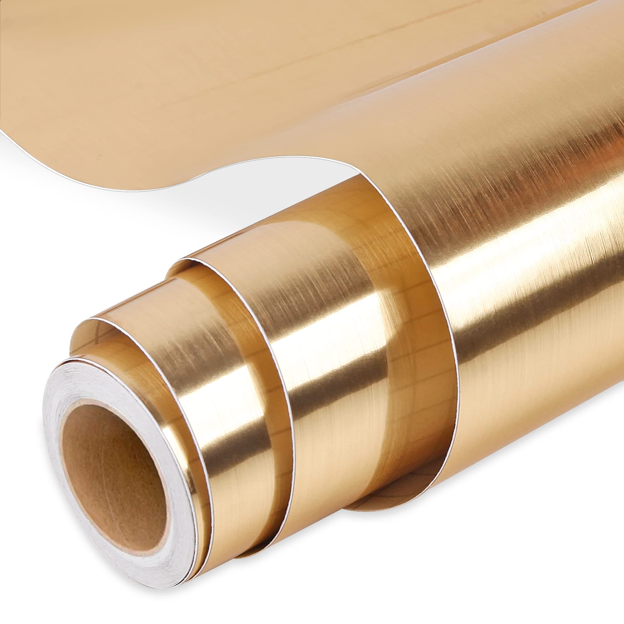 Permanent Vinyl, Brushed Gold Vinyl Compatible with Cutting Machine - 12" x 10 FT Metallic Adhesive Roll for Cup, Decor Sticker, Home Decal.
