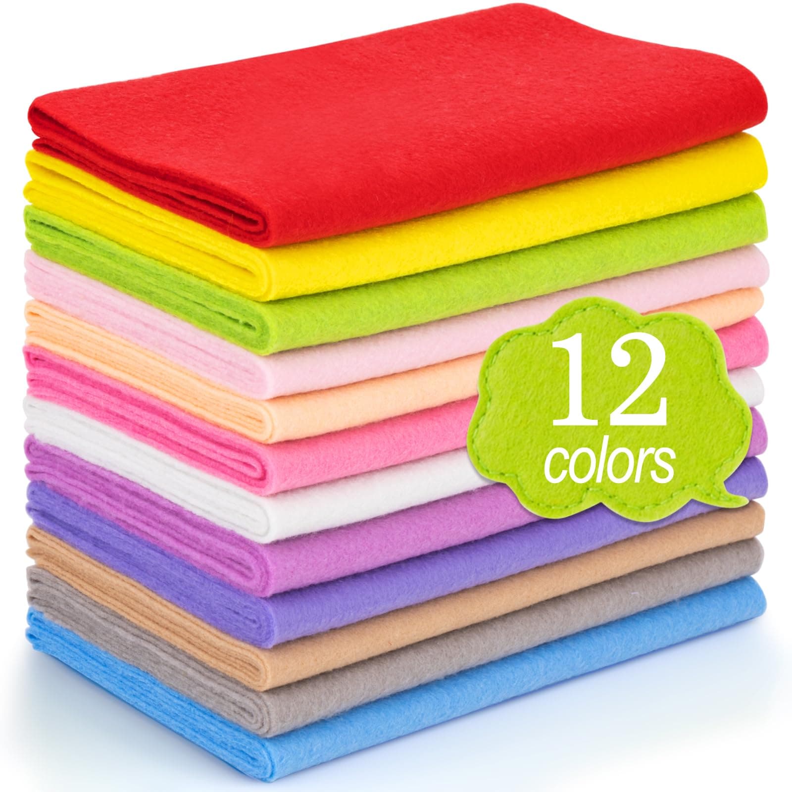 12 Rolls 8"x35"(20.5x90cm) 1.4mm Thick Soft Felt Fabric Sheet 12 Assorted Rainbow Series Colors Felt Pack Pastel Felt Sheets for DIY Craft Sewing Squares Nonwoven Patchwork