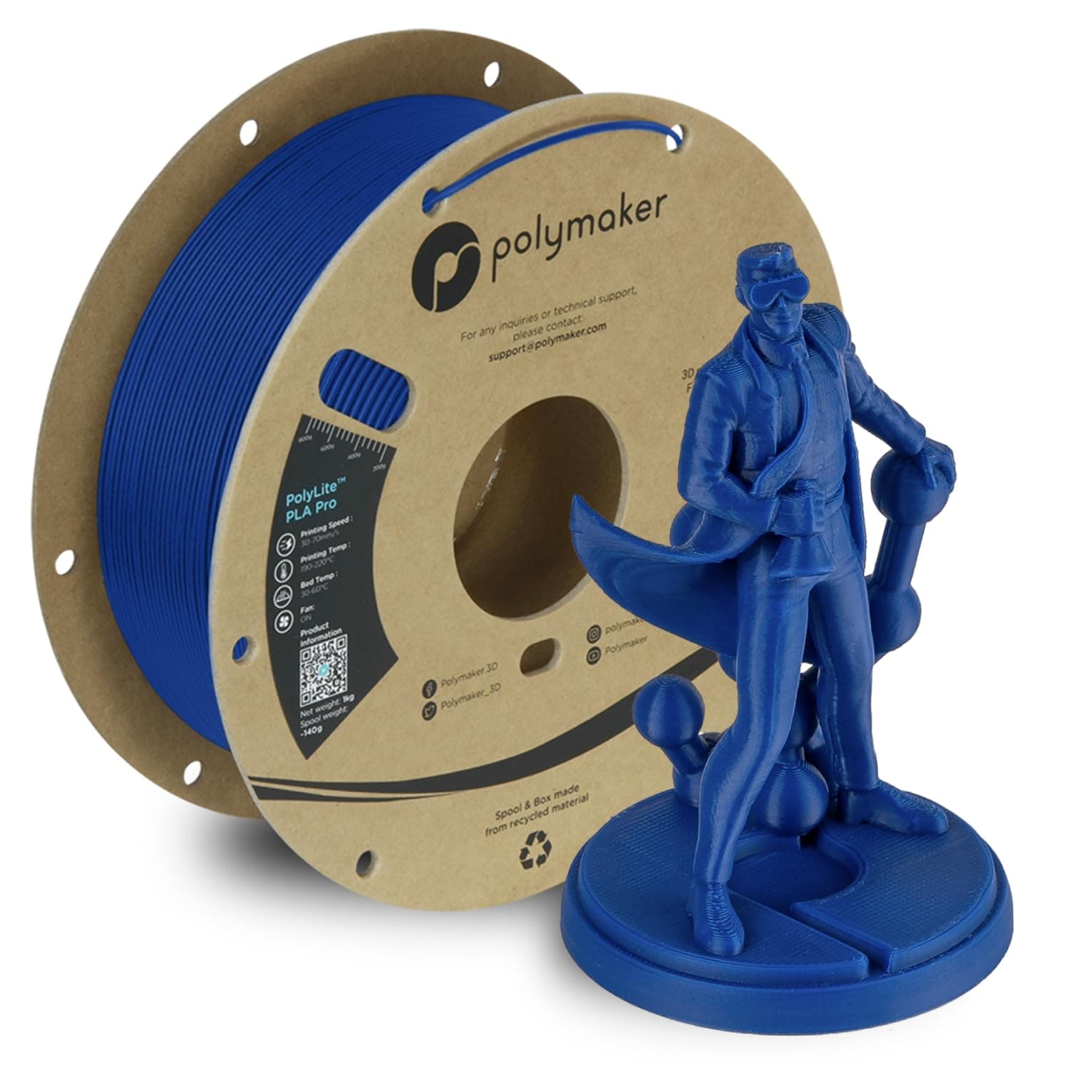 Polymaker PLA PRO Filament 1.75mm Blue, Powerful PLA Filament 1.75mm 3D Printer Filament 1kg - PolyLite 1.75 PLA Filament PRO Tough & High Rigidity 3D Printing PLA Filament Blue