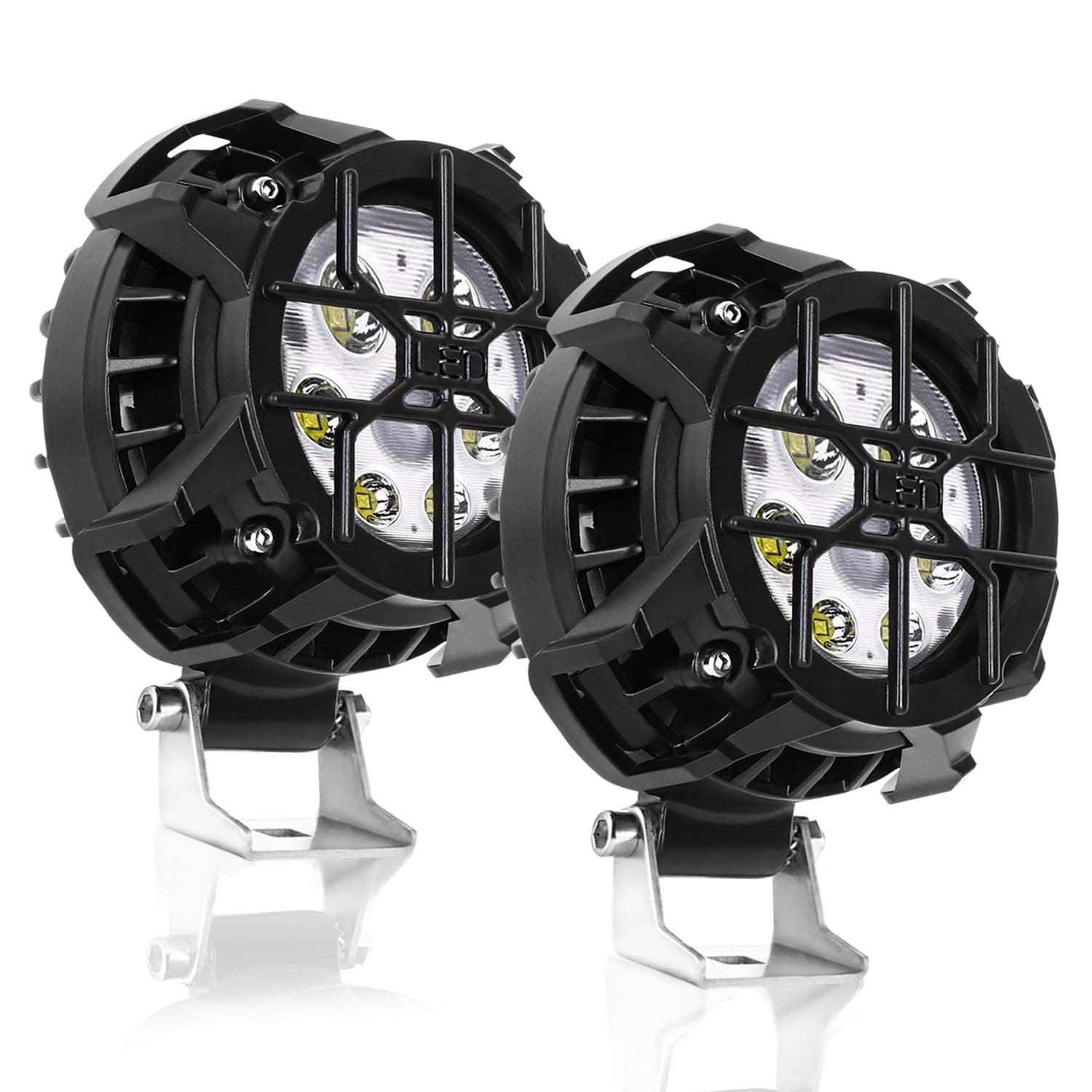 LED Light Pods, Round LED Work Light, 4 INCH Off Road Light Bar 2PCS 60W 5600LM with Blue Atmosphere Light, Driving Fog Lights for Truck SUV Boat