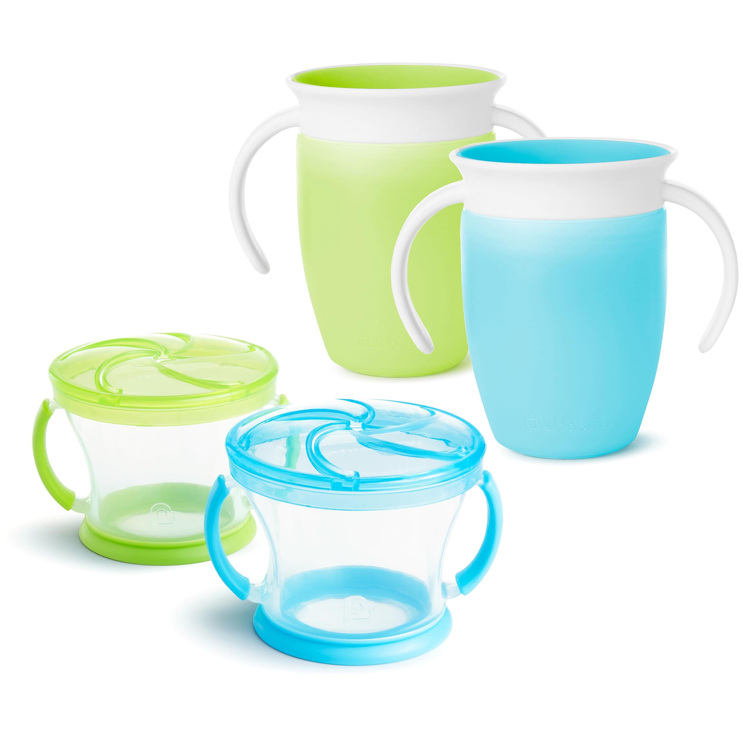 MunchkinMiracle® 360 Trainer Cup and Snack Catcher, 4 Piece Set, Blue/Green