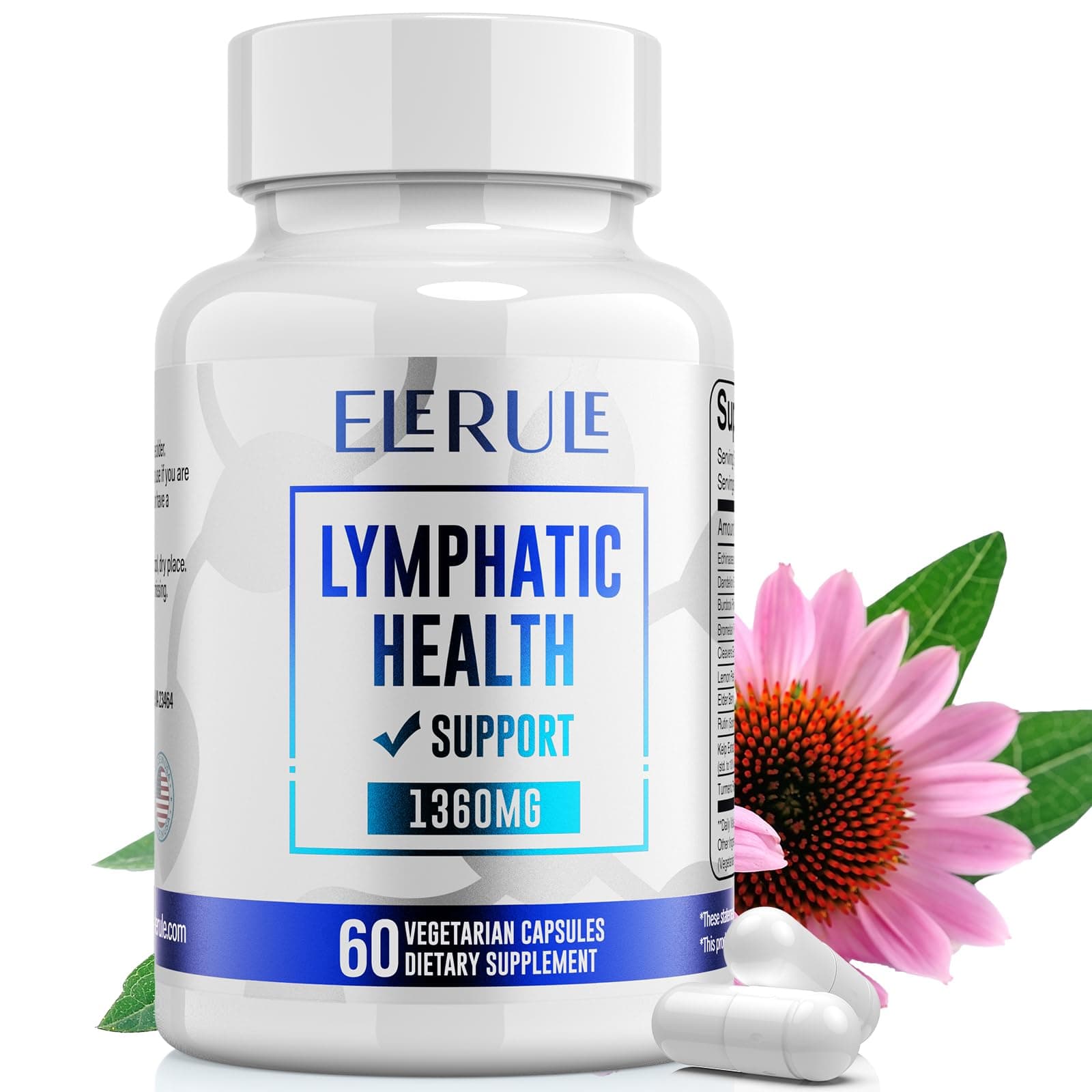 Lymphatic Support Supplement, Lymphatic Drainage Supplements with with Dandelion, Burdock, Echinacea, Lemon & More, Lymph System Support for Men and Women – 60 Capsules