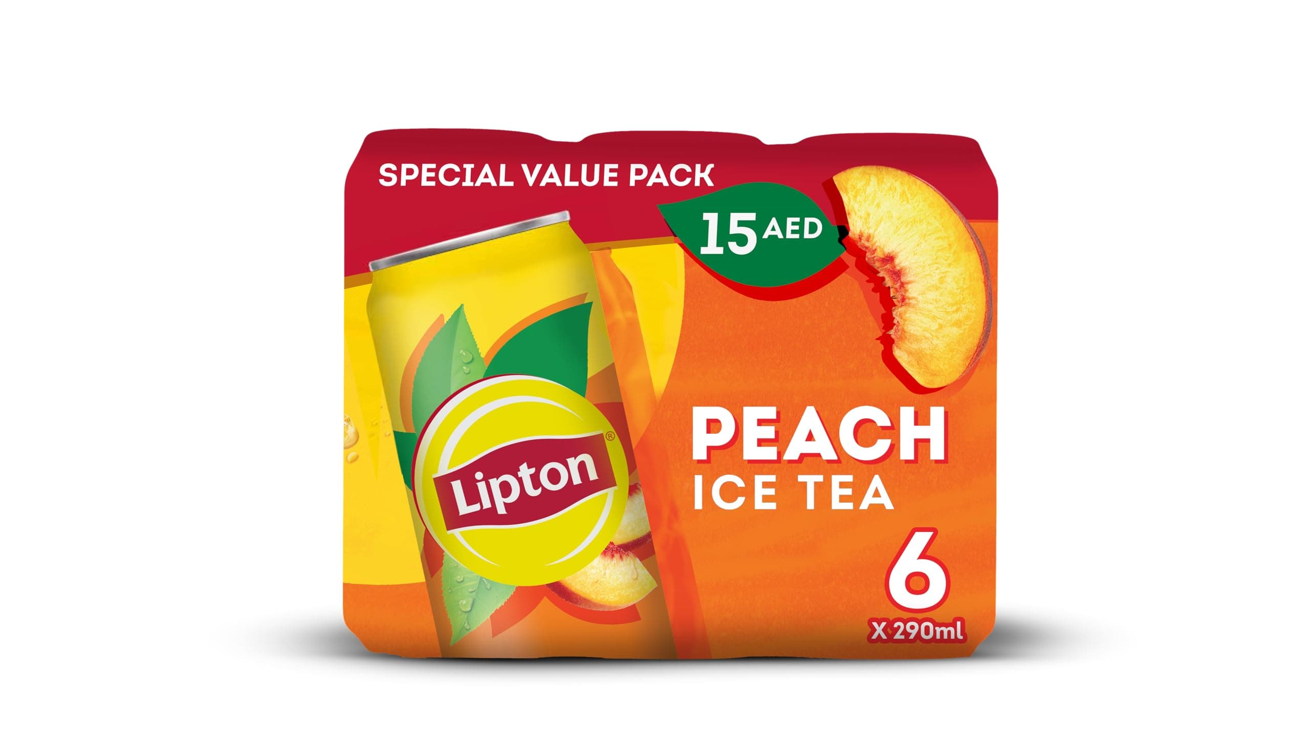 Lipton Peach Ice Tea, Non Carbonated Low Calories Refreshing Drink, 6 X 290 ml