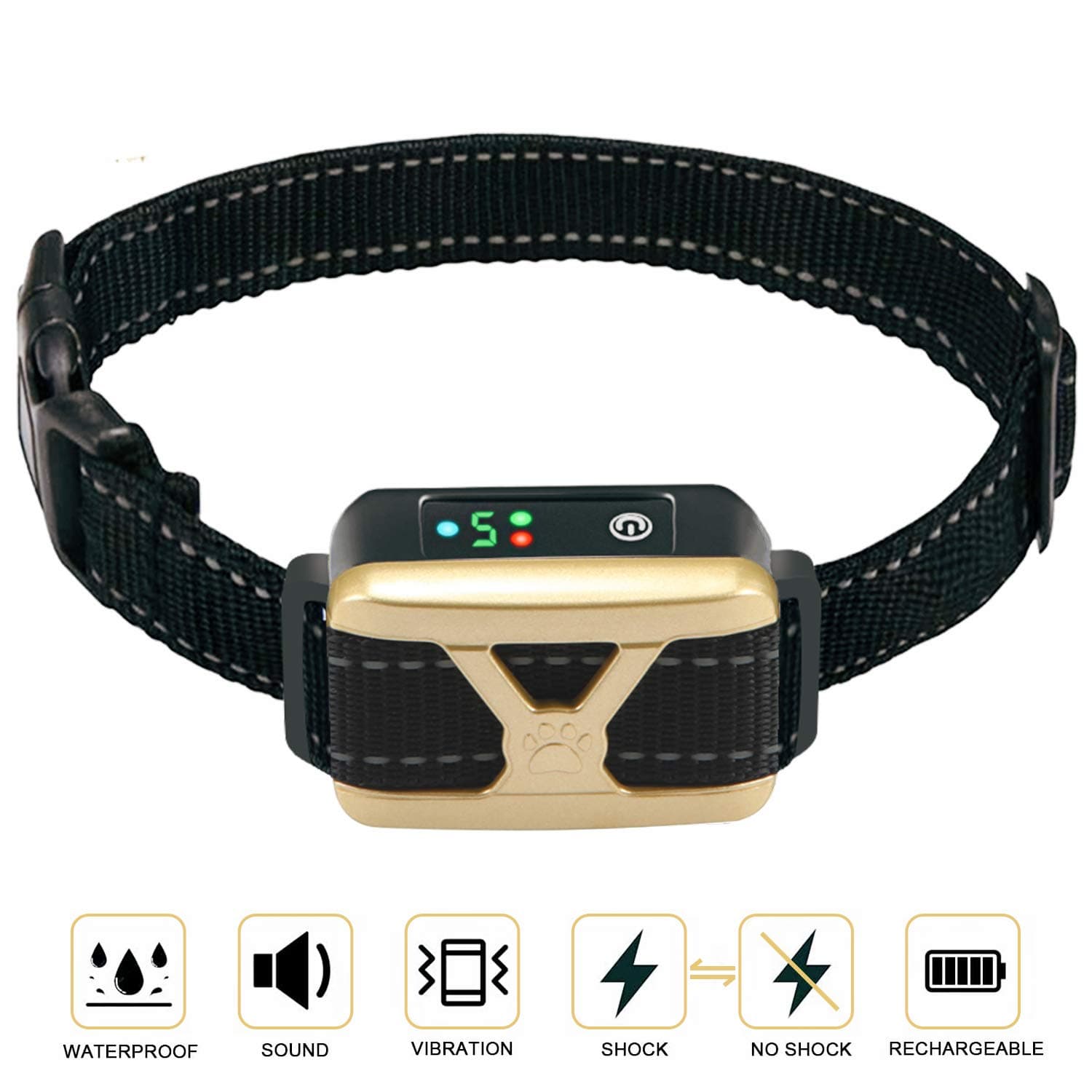 Bark Collar No Shock Bark Collar Rechargeable Bark Collar Shockless with Adjustable Sensitivity and Intensity Beep Vibration Barking Control Device Bark Collar for Small Medium Large Dogs