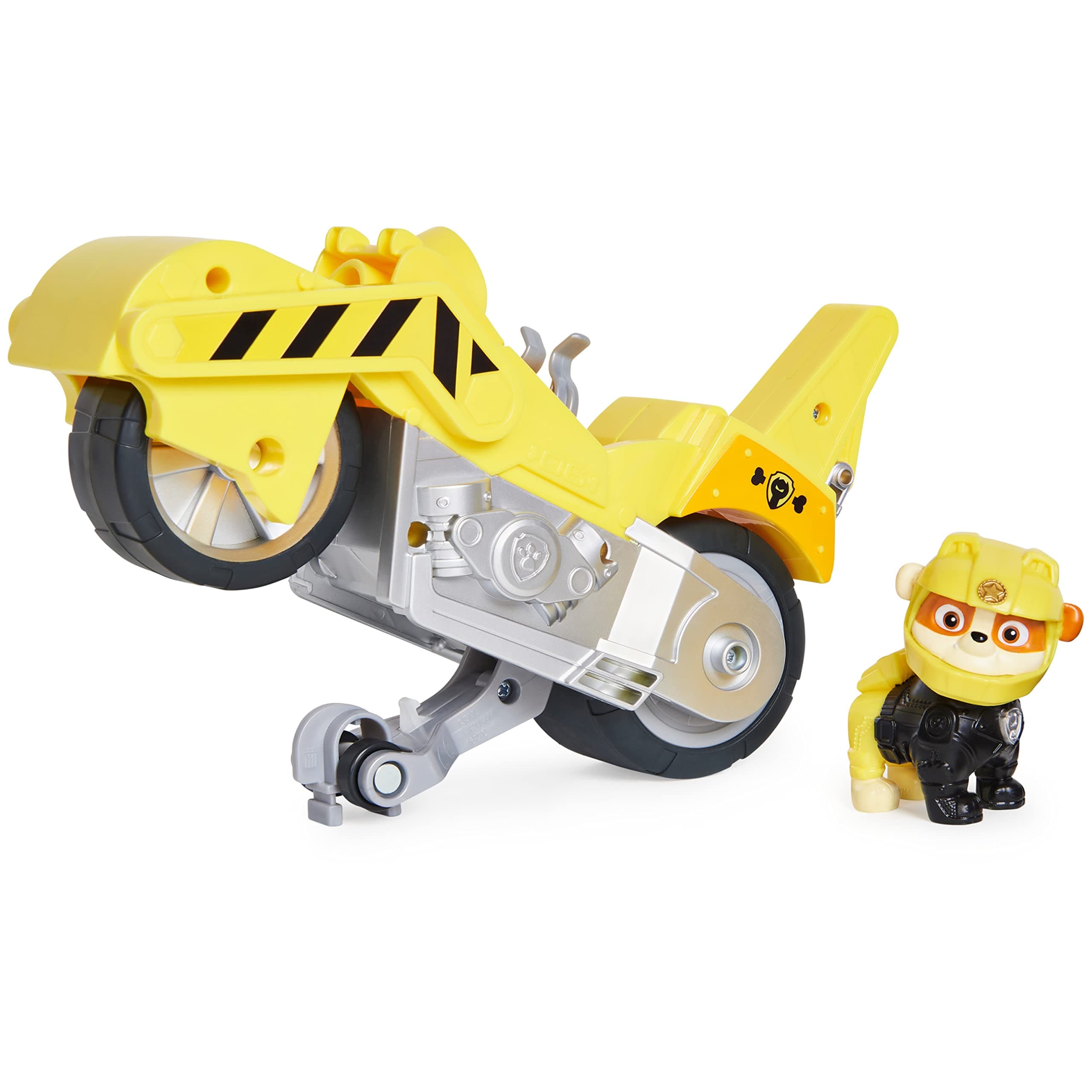 Paw Patrol, Moto Pups Rubble’s Deluxe Pull Back Motorcycle Vehicle with Wheelie Feature and Toy Figure