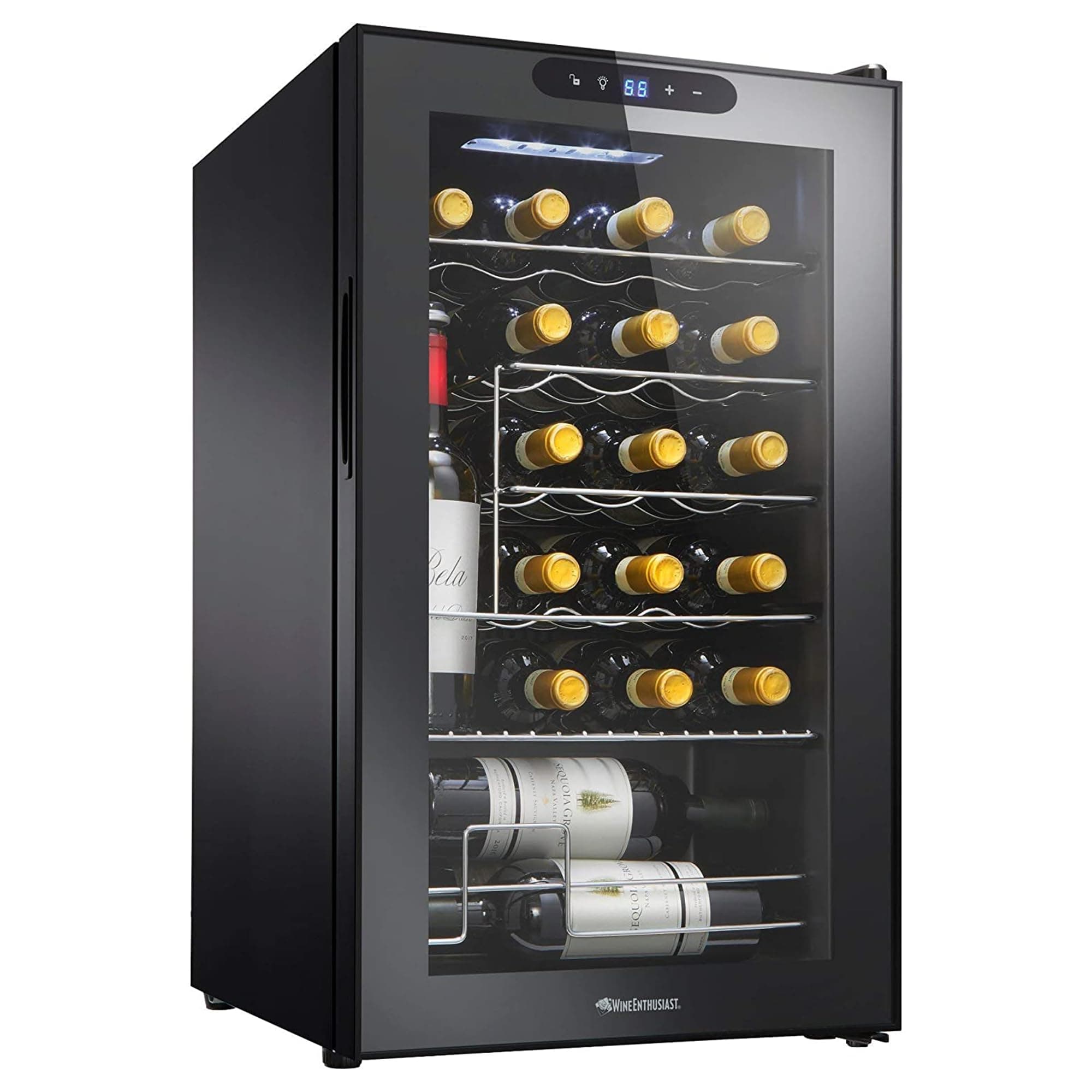 Wine Enthusiast 24-Bottle Compressor Wine Cooler w/Upright Bottle Storage - Freestanding 2.4 Cu. Ft. Wine Refrigerator, LED Digital Control Panel, Energy-Efficient Cooling of 41-64°F