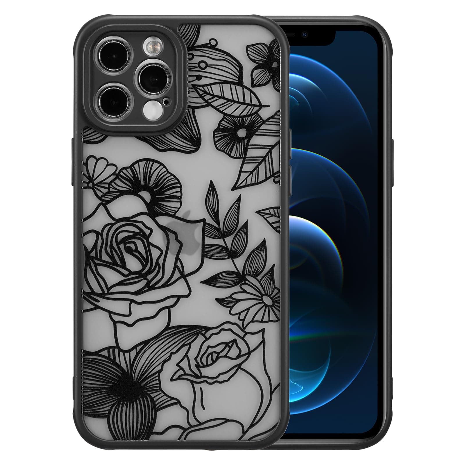 XIZYO Case for iPhone 13 Pro Max 6.7 Inch, Rose Pattern Floral Print Design Slim Case for Girls Women TPU Bumper Shockproof Protective Cover, Black