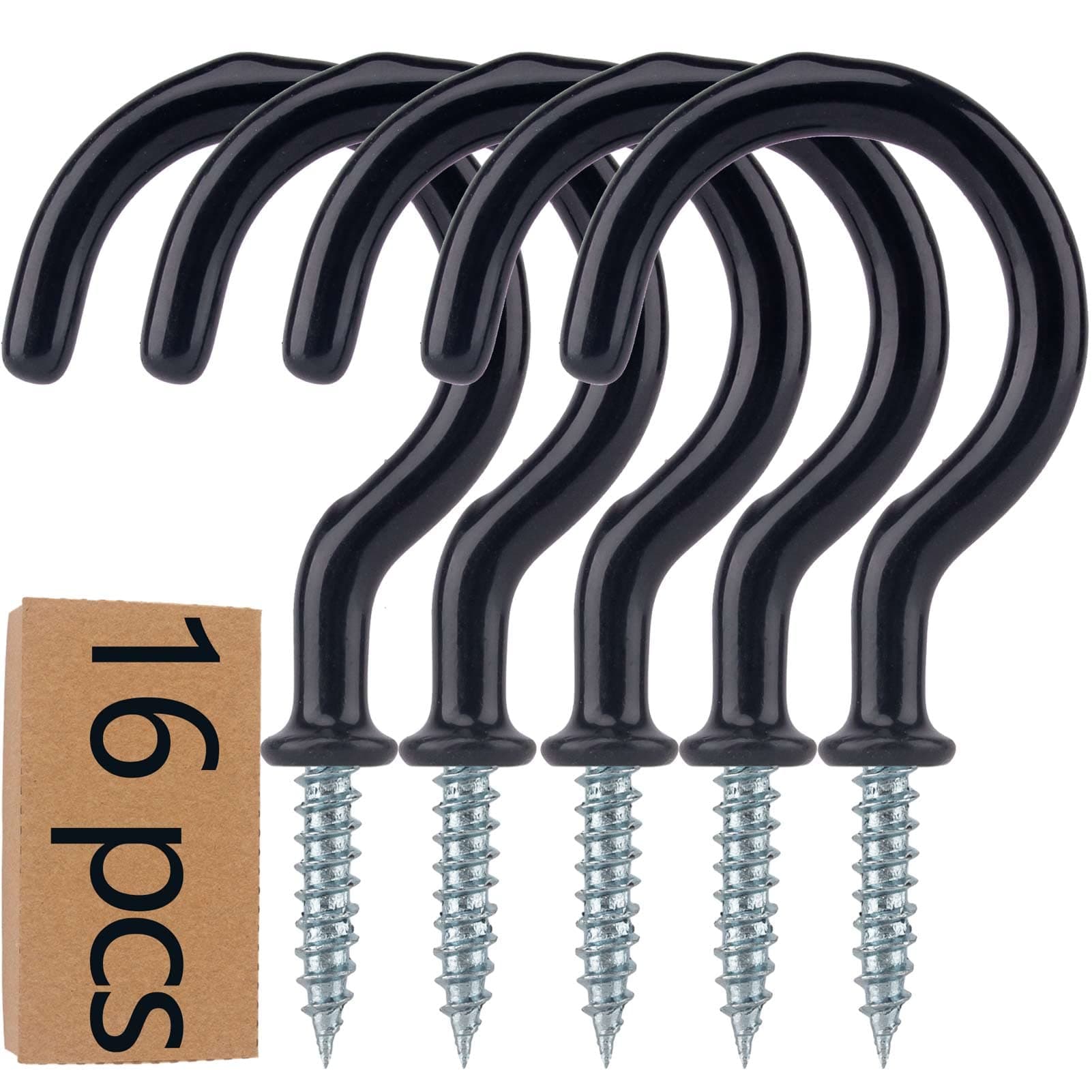 16PCS Metal Ceiling Hooks 2.9 Inch Multipurpose Vinyl Coated Screw-in Wall Hooks for Hanging Plants, Cups, Utensils, Lights and Stuff Great for Indoor & Outdoor Use