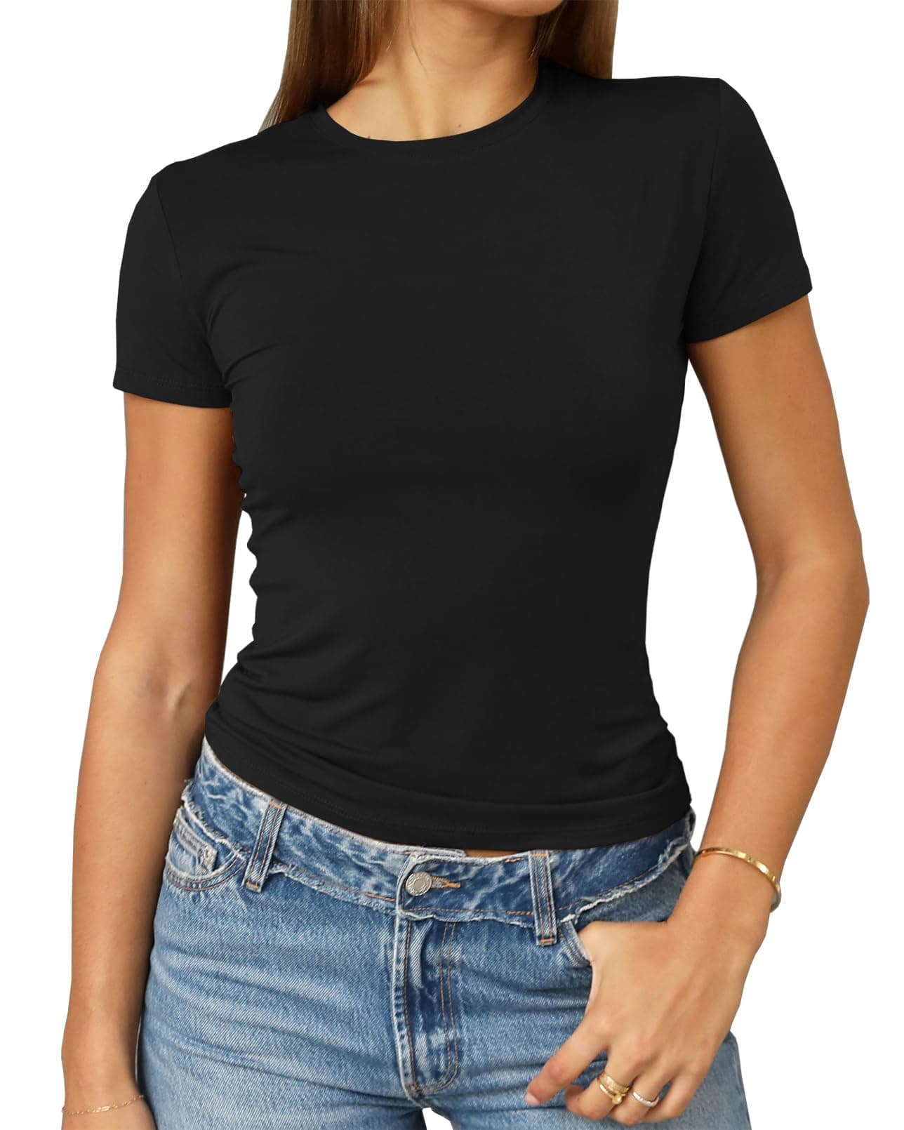 Women's Casual Basic Going Out Crop Tops Slim Fit Short Sleeve Crew Neck Tight T Shirts 2026