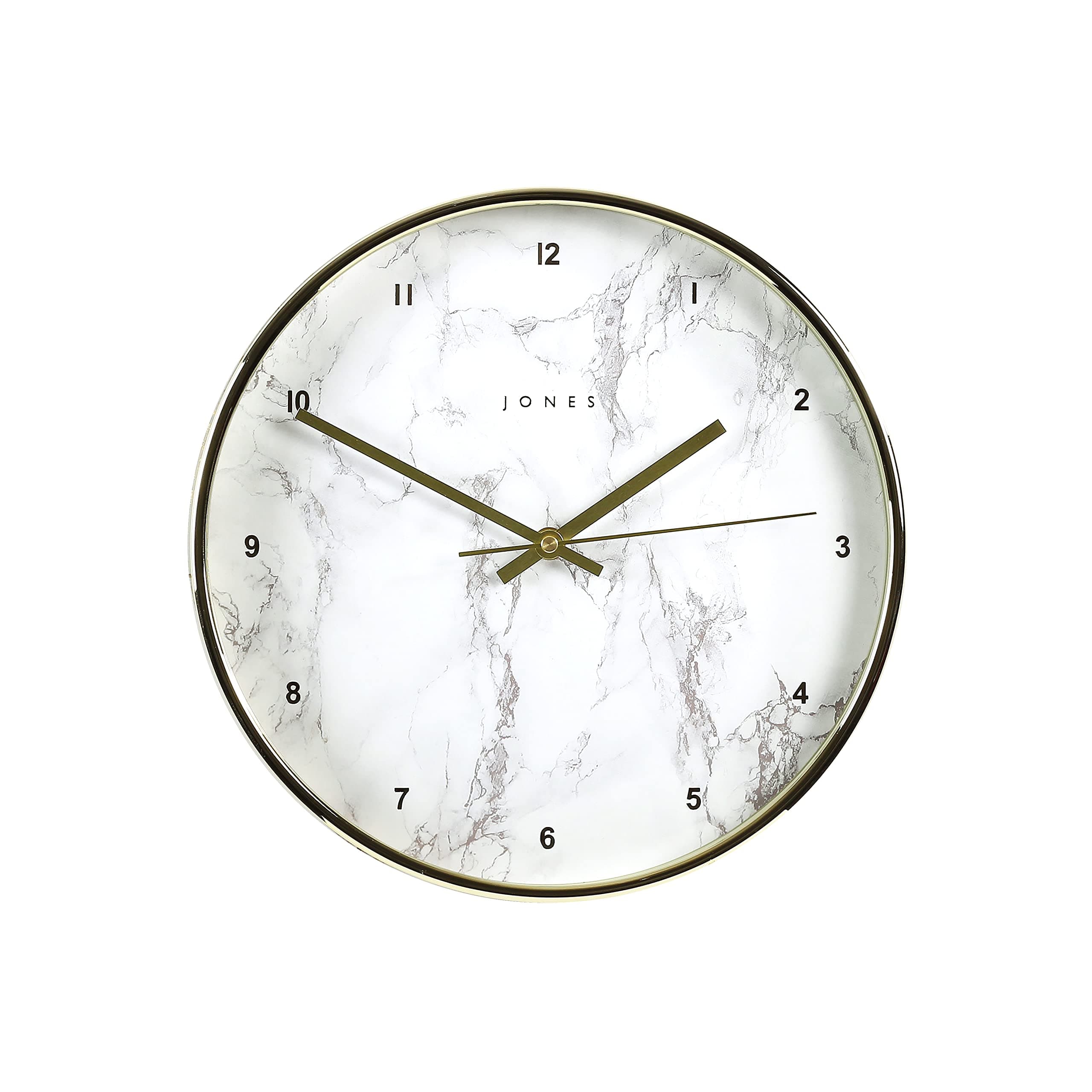 Jones Clocks® Penny wall clock | Modern contemporary marble effect dial | 30cm | Gold | Designer clock for kitchen, living room or office