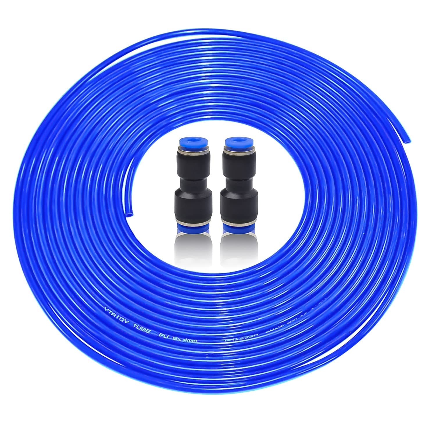 10m Hose Pipe Air Pipe, 6mm Blue PU Polyurethane Tube, 6mm OD X 4mm ID, Air Compressor Hose, with 2 Connectors, for Compressor Transfer or Fluid Transfer