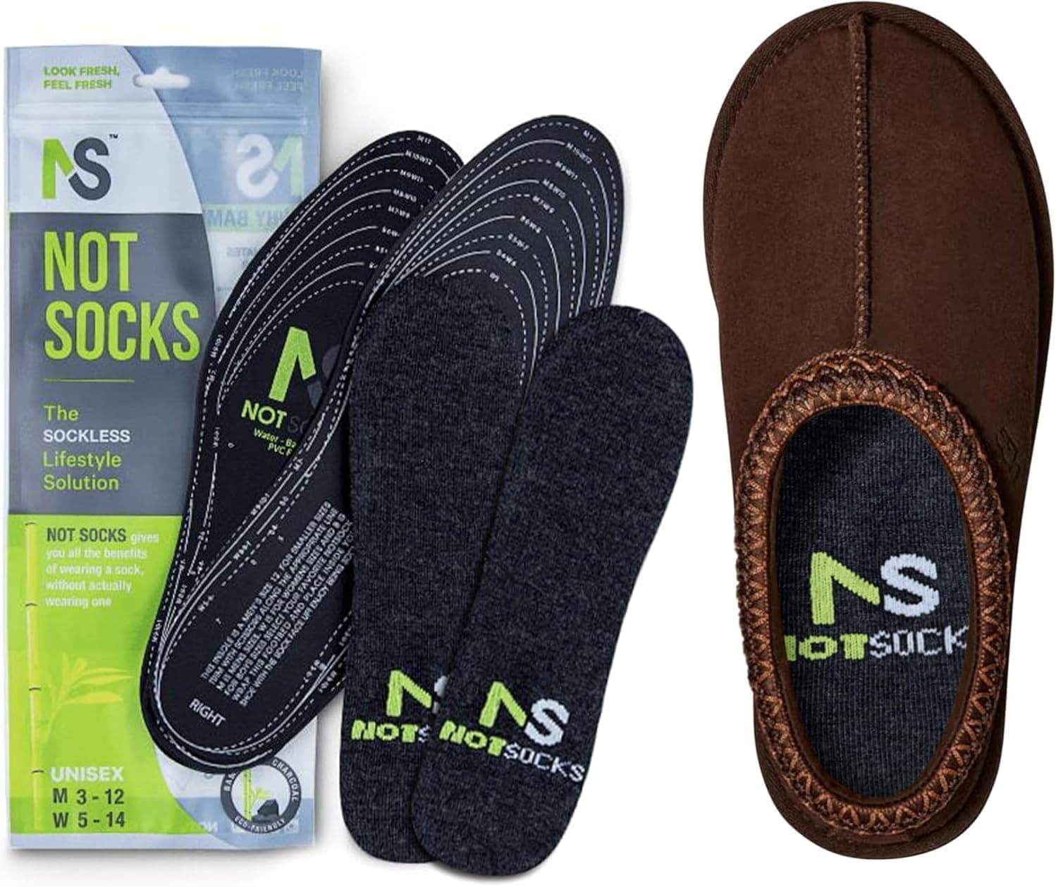 NotSocks™ Insole Covers for Flats - Barefoot Comfort Solution for Sockless Wear - Odor-Free No-Show Liner Alternative - 2-Pack Smoke Black - Unisex Adults