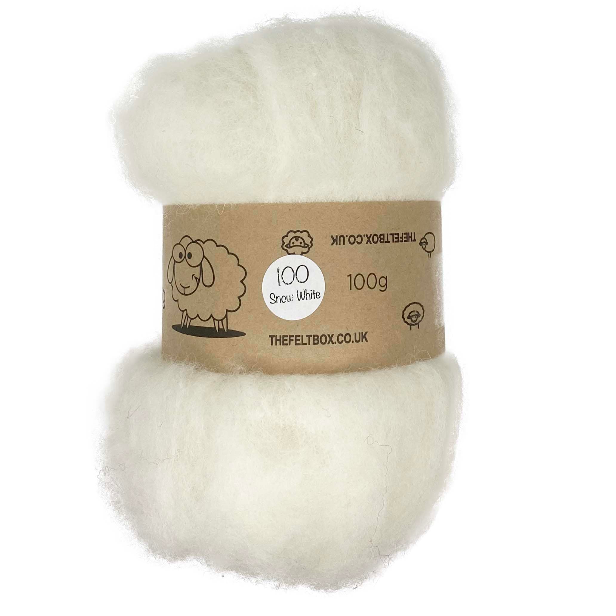 White Carded Wool for Needle Felting 100g | Shade #100 | Core Wool Batt | Needle Felt 100g White | Roving for Felting Crafts & 3D Sculptures