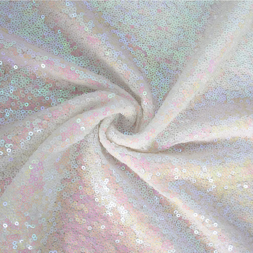 Pardecor Iridescent White Sequin Fabric by The Yard | Glitter Mesh Material for Sewing & Craft Projects (1 Yard, High-Density 3MM Sequins)