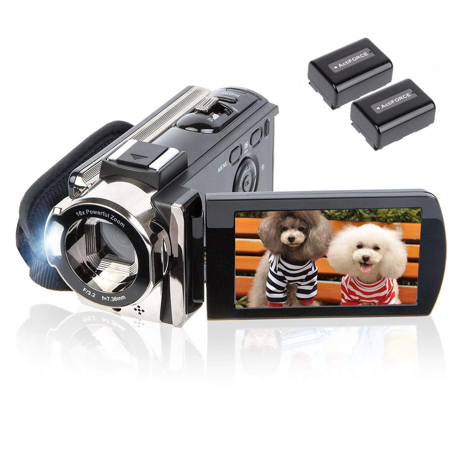 Video Camera Camcorder Digital YouTube Vlogging Camera Recorder Full HD 1080P 15fps 24MP 3.0 Inch 270 Degree Rotation LCD 16X Digital Zoom Camcorder with 2 Batteries(604S)