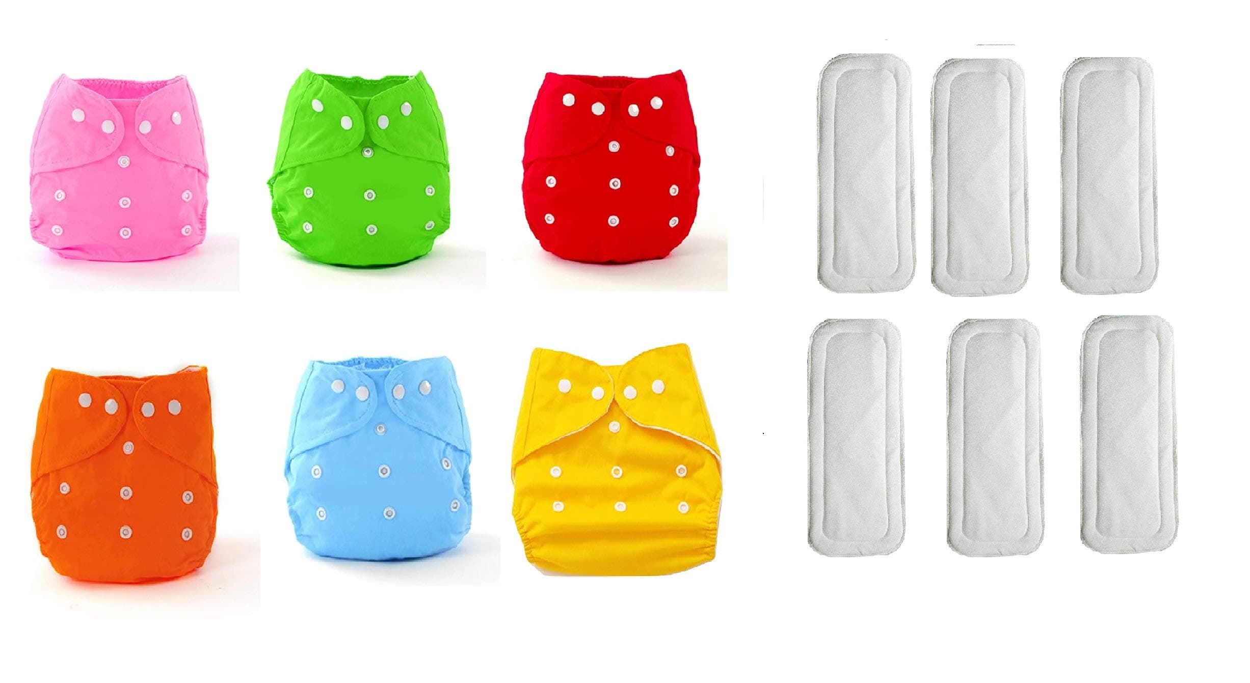 Okayji Baby Cloth Diaper Pants and Insert One Size Adjustable Washable Reusable, 6-Pieces