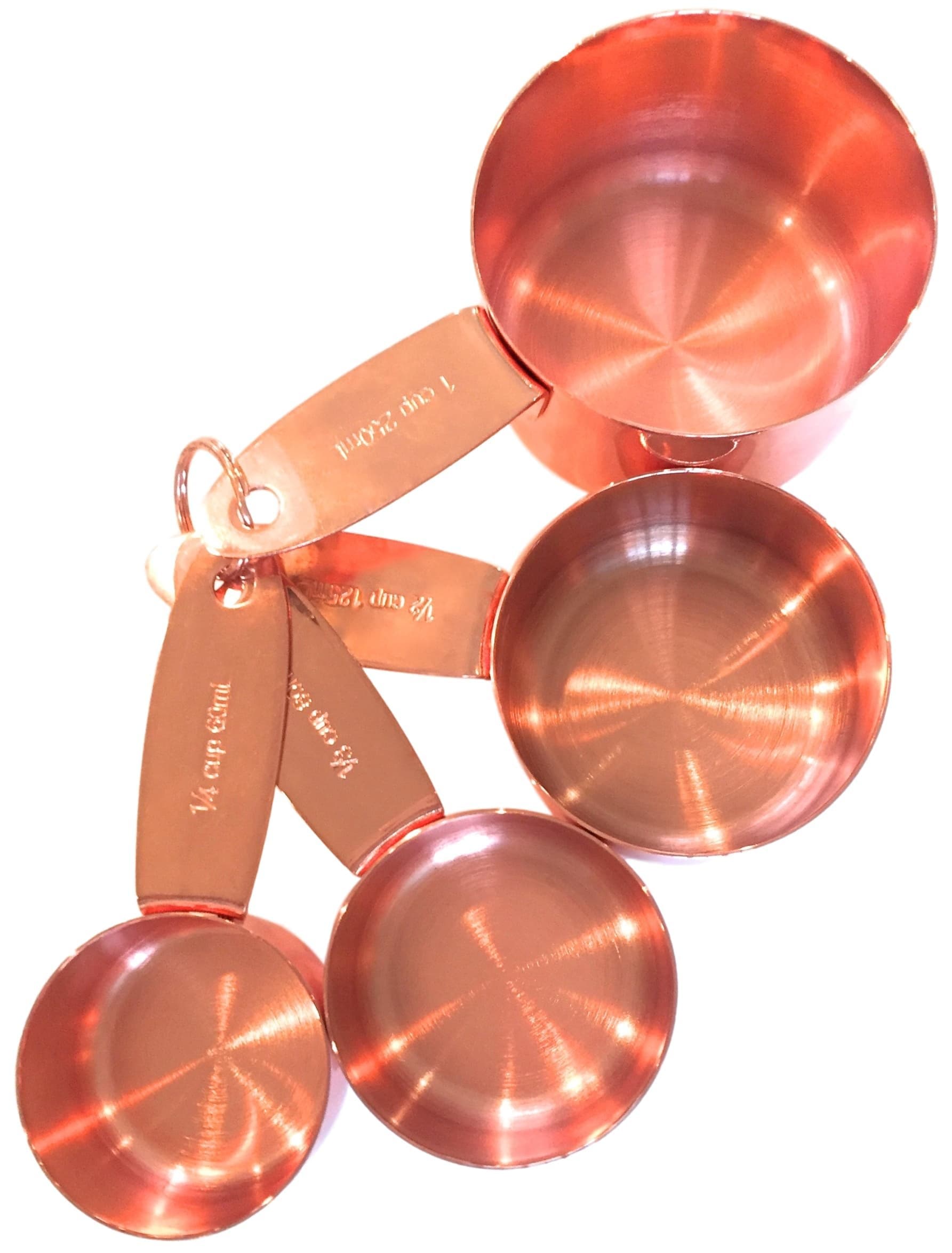Copper Metal Measuring Cups For Your Rustic & Farmhouse Kitchen Decor, Superior Strength Stainless Steel Core, Beautiful Finish, Baking Supplies, Cooking Tools, A Lovely Gift, Attractively Boxed