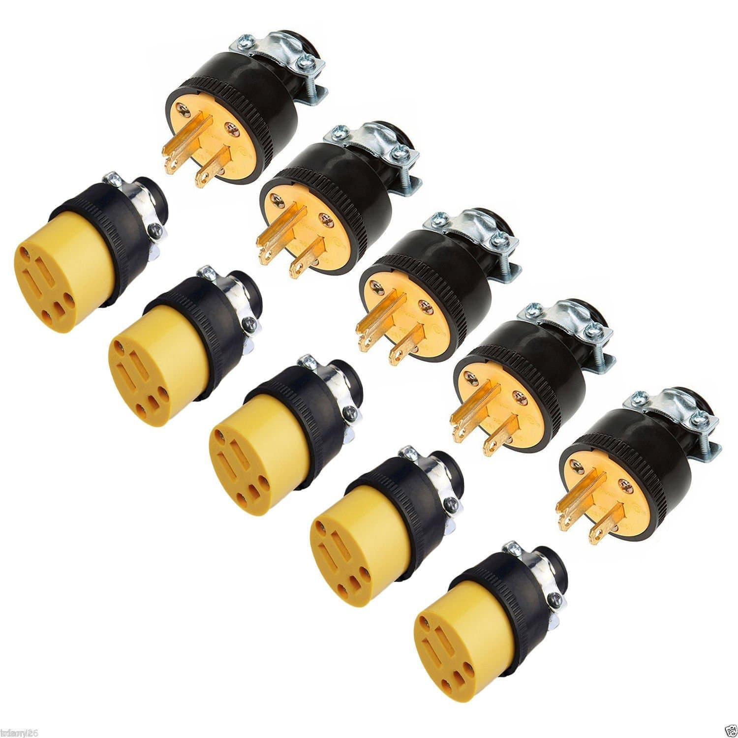 Spark 5pc Male & 5pc Female Extension Cord Replacement Electrical end Plugs 15AMP 125V(Pack of 10Pc)